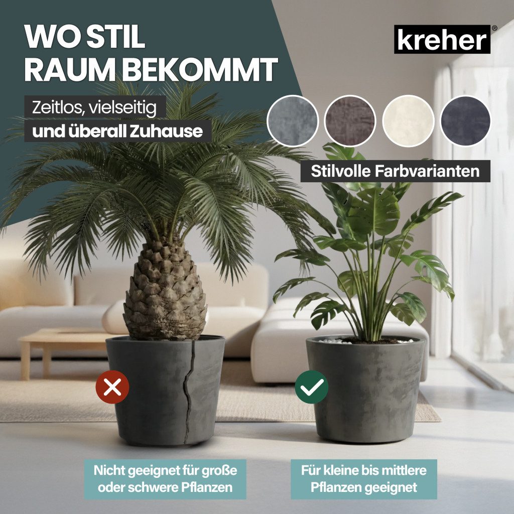 Kreher Pflanzkübel 'Millennium' in Naturstein Optik, 80 Liter, rollbar (Farbe wählbar)