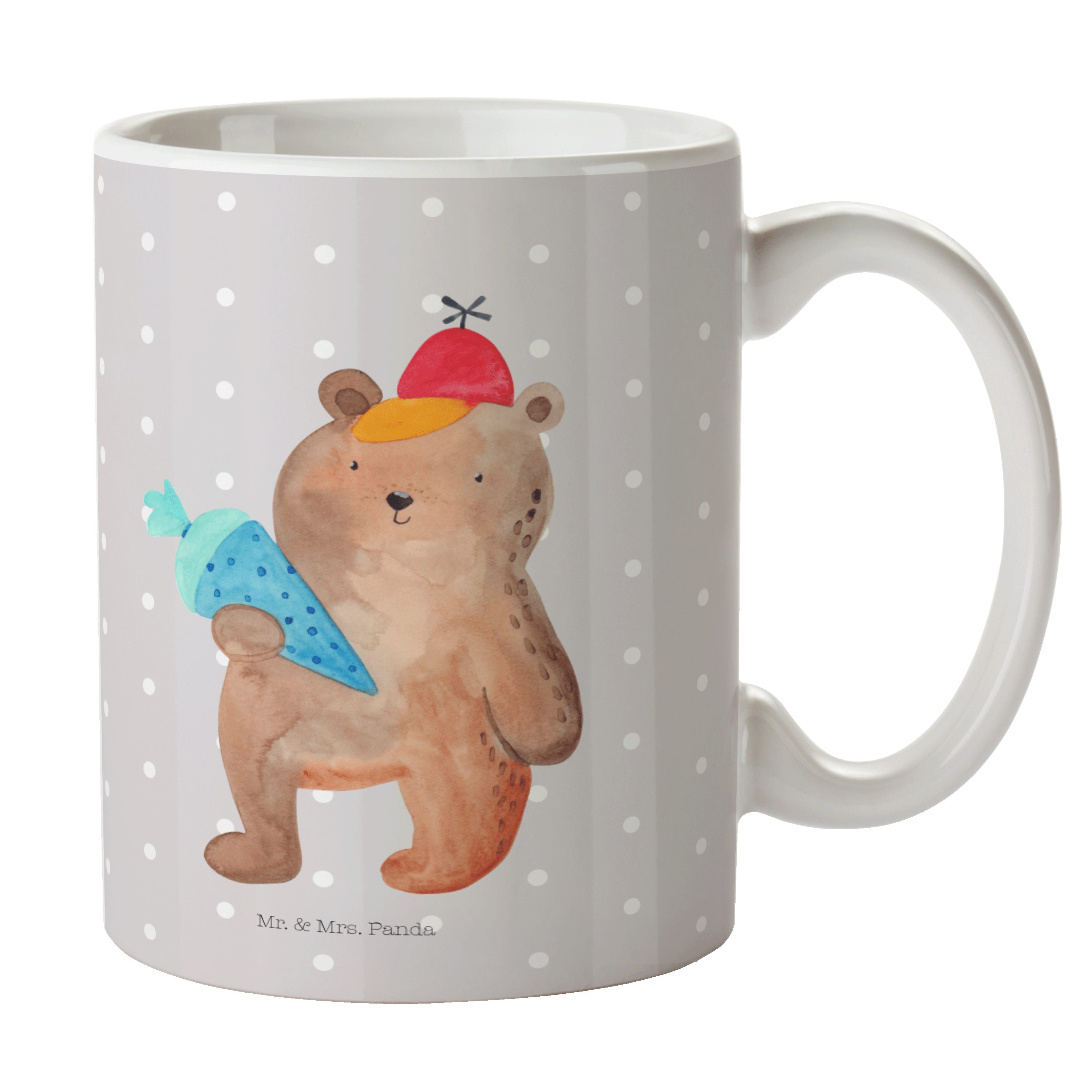 Mr. & Mrs. Panda Tasse Bär mit Schultüte - Grau Pastell - Geschenk, Tasse Motive, Teddy, Kaf, Keramik