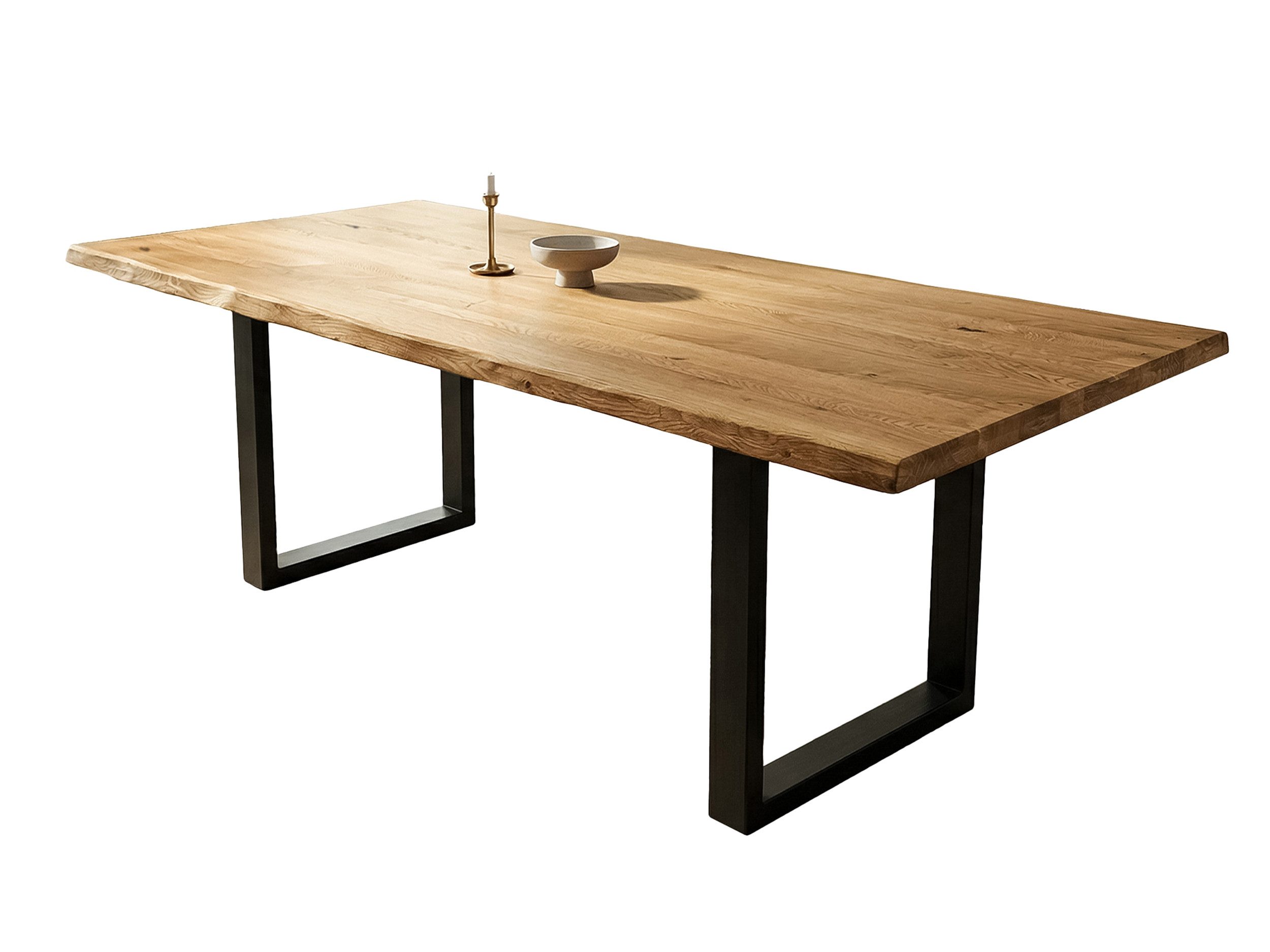 Massivart® Baumkantentisch Esstisch Wildeiche geölt / Baumkantenoptik »DALIUS«, 40 mm Tischplatte / U-Gestell schwarz Metall / Industrial Look