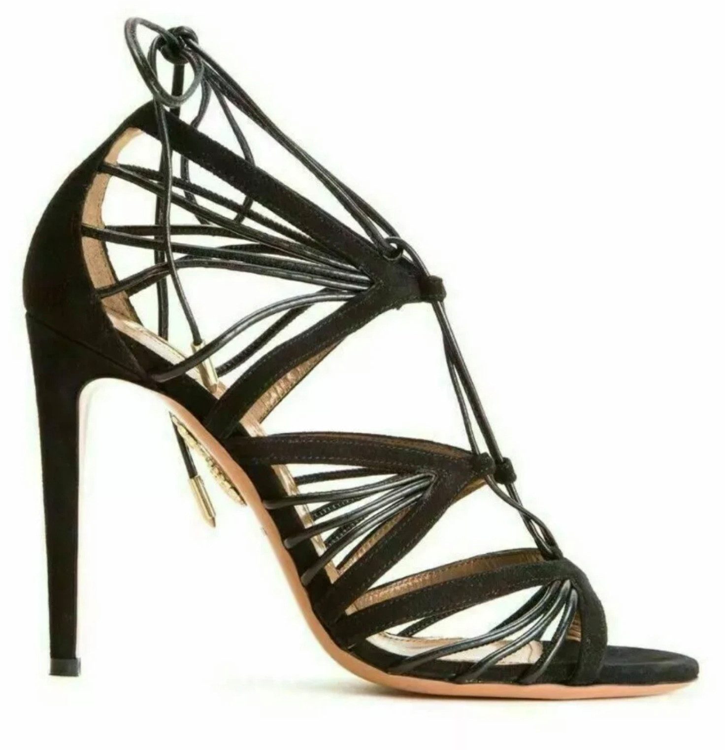 Aquazzura Firenz Very Holli Sandalen High Heels mit Schnürung & goldenen Details High-Heel-Pumps Ankle-Wrap-Design – Schnürung wird am Knöchel gebunden