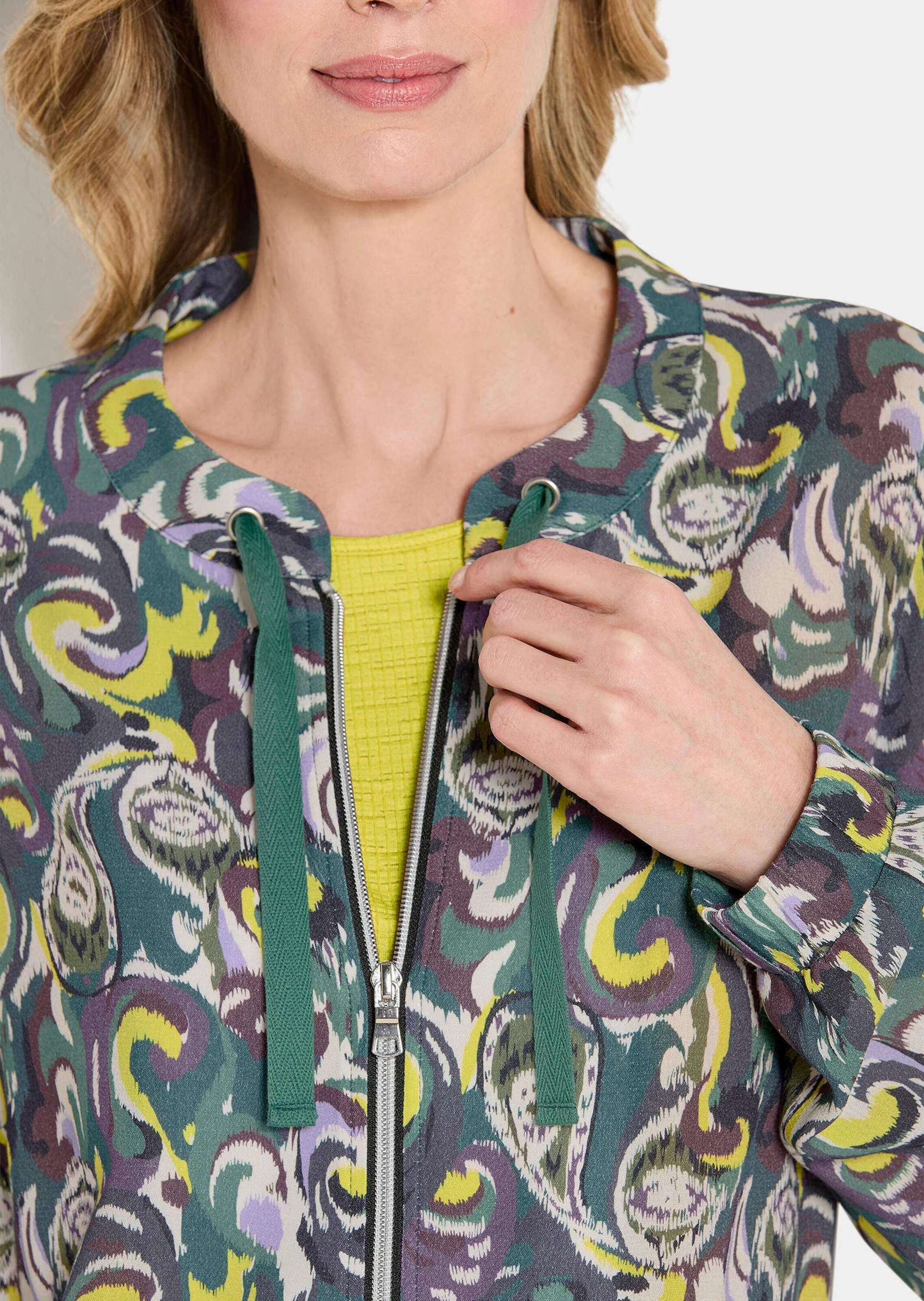 GOLDNER Allwetterjacke Sportliche Viskosejacke, Allover-Print Leichter Blouson mit elastischem Saum, Reißverschluss, Langarm