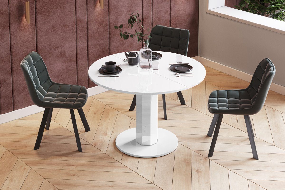 designimpex Esstisch Design HES-111 Tisch rund oval Hochglanz ausziehbar 100-148cm