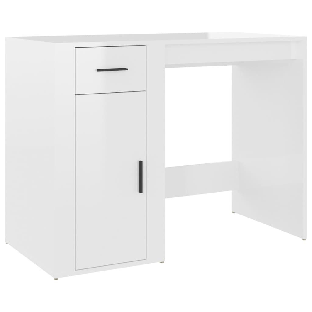 Stauraum Schreibtisch Hochglanz-Weiß mit Holzwerkstoff furnicato