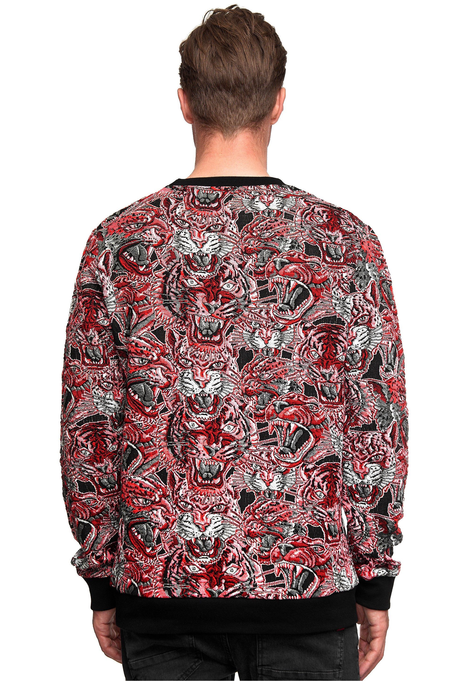 Rusty Neal Sweatshirt Red Tiger in Jacquard mit extravagantem Muster