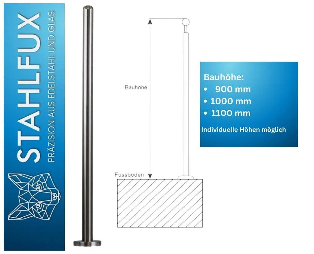 StahlFux Zaunpfosten Premium-Edelstahlpfosten mit M8-Gewinde, (Spar-Set, 1-St., für Glashalter und Blechklemmen), für Glasgeländer, Blechfüllungen oder Sichtschutzelemente