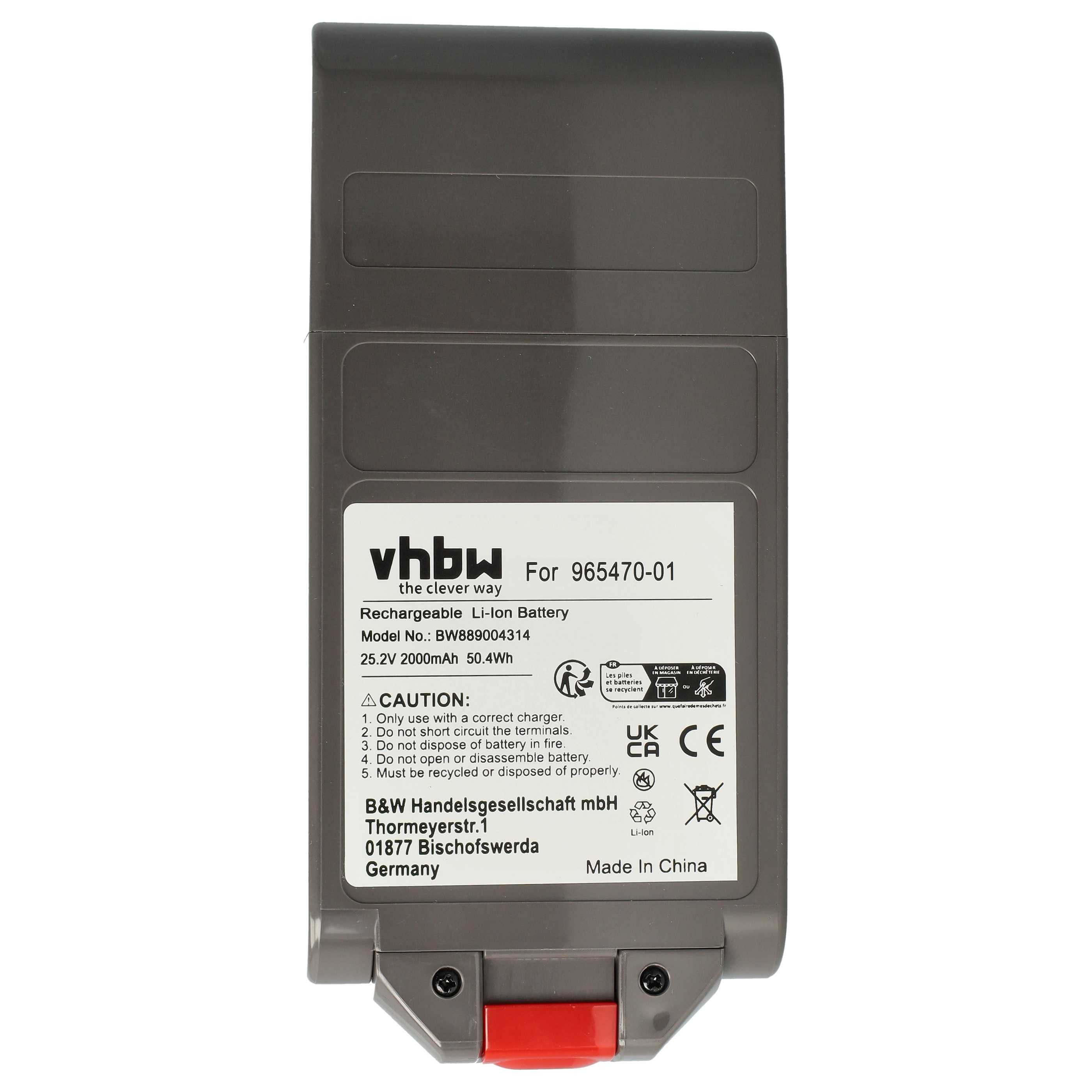 vhbw Akku passend für Dyson V12 Detect Slim, Detect Slim Extra, Detect Slim Staubsauger-Akku Akku Li-Ion 2000 mAh (25,2 V, 1 St), Leistungsfähiger Austausch-Akku für Ihren Staubsauger