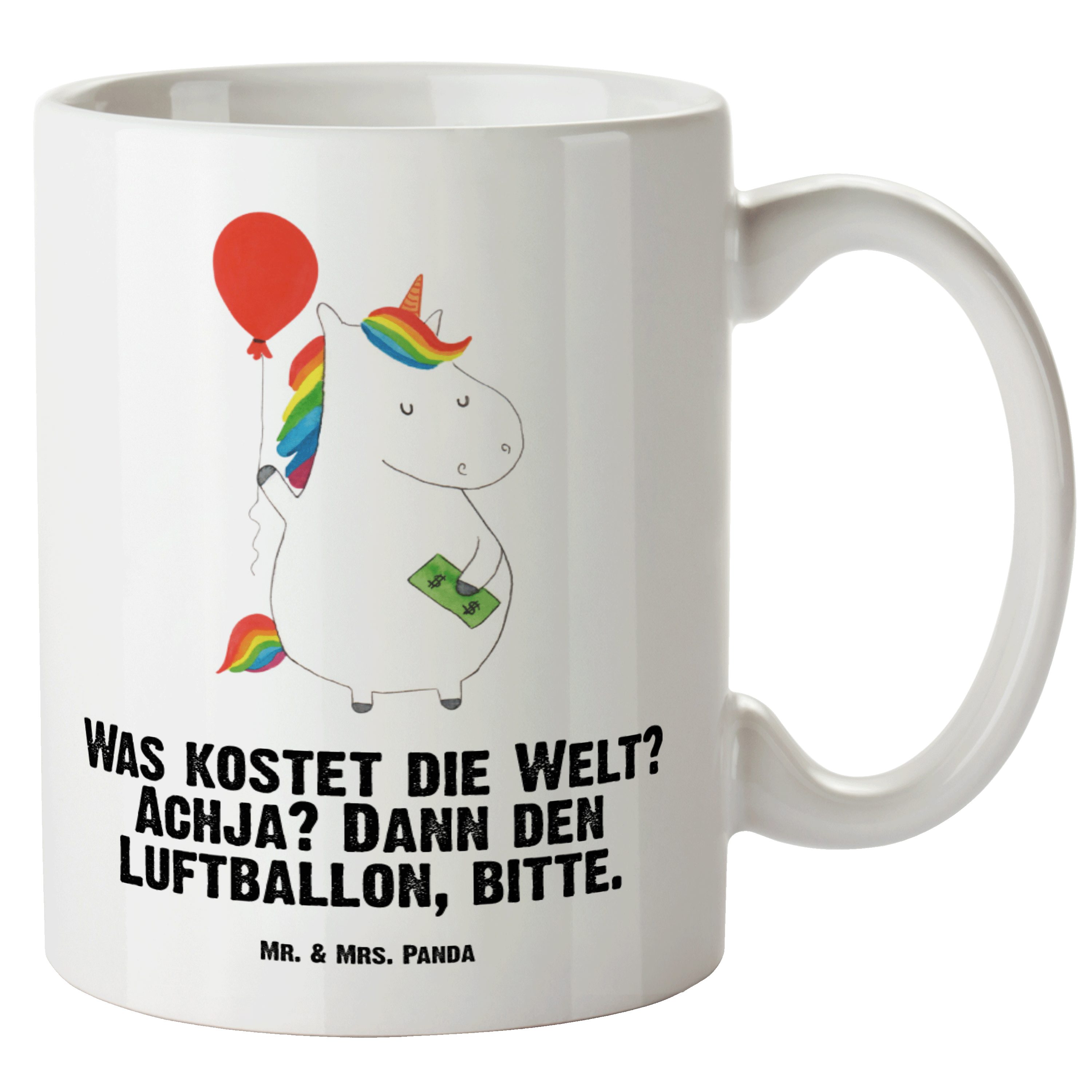 Mr. & Mrs. Panda Tasse Einhorn Luftballon - Weiß - Geschenk, Jumbo Tasse, XL Becher, XL Tass, XL Tasse Keramik