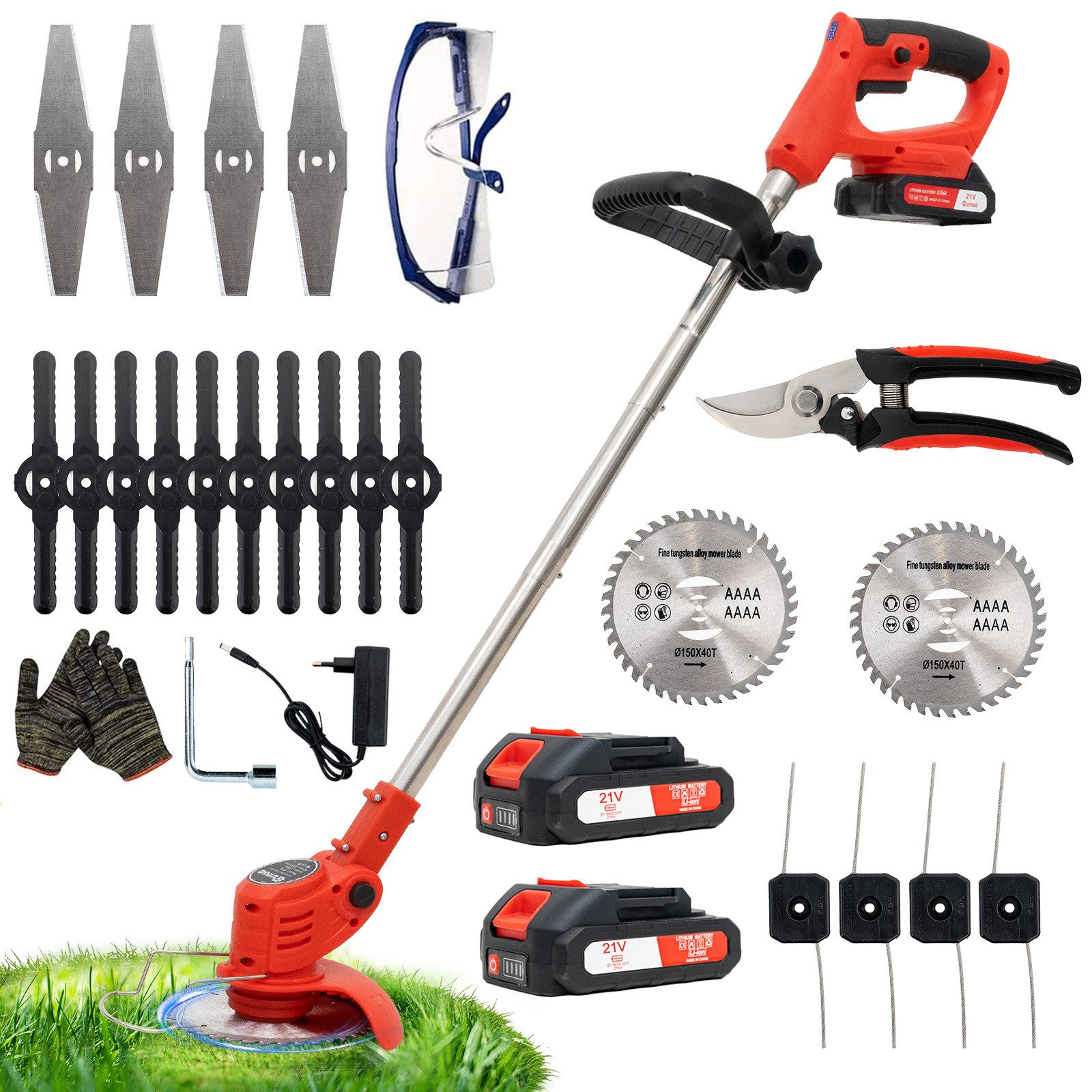 OUTIGO Akkurasenmäher Akku Rasentrimmer, 2 Akkus und 4 Messertypen, KF8L, A günstig online kaufen