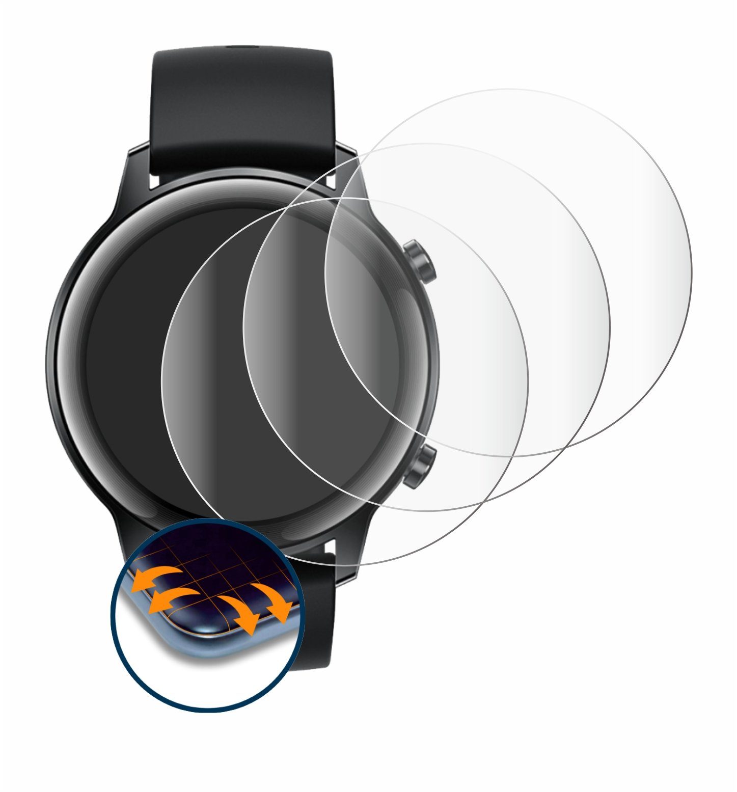 Savvies Displayschutzfolie Fullscreen Schutzfolie für Honor Watch Magic 2 (42 mm), 4 Stück, Displayschutz Folie Fullcover Klar Transparent