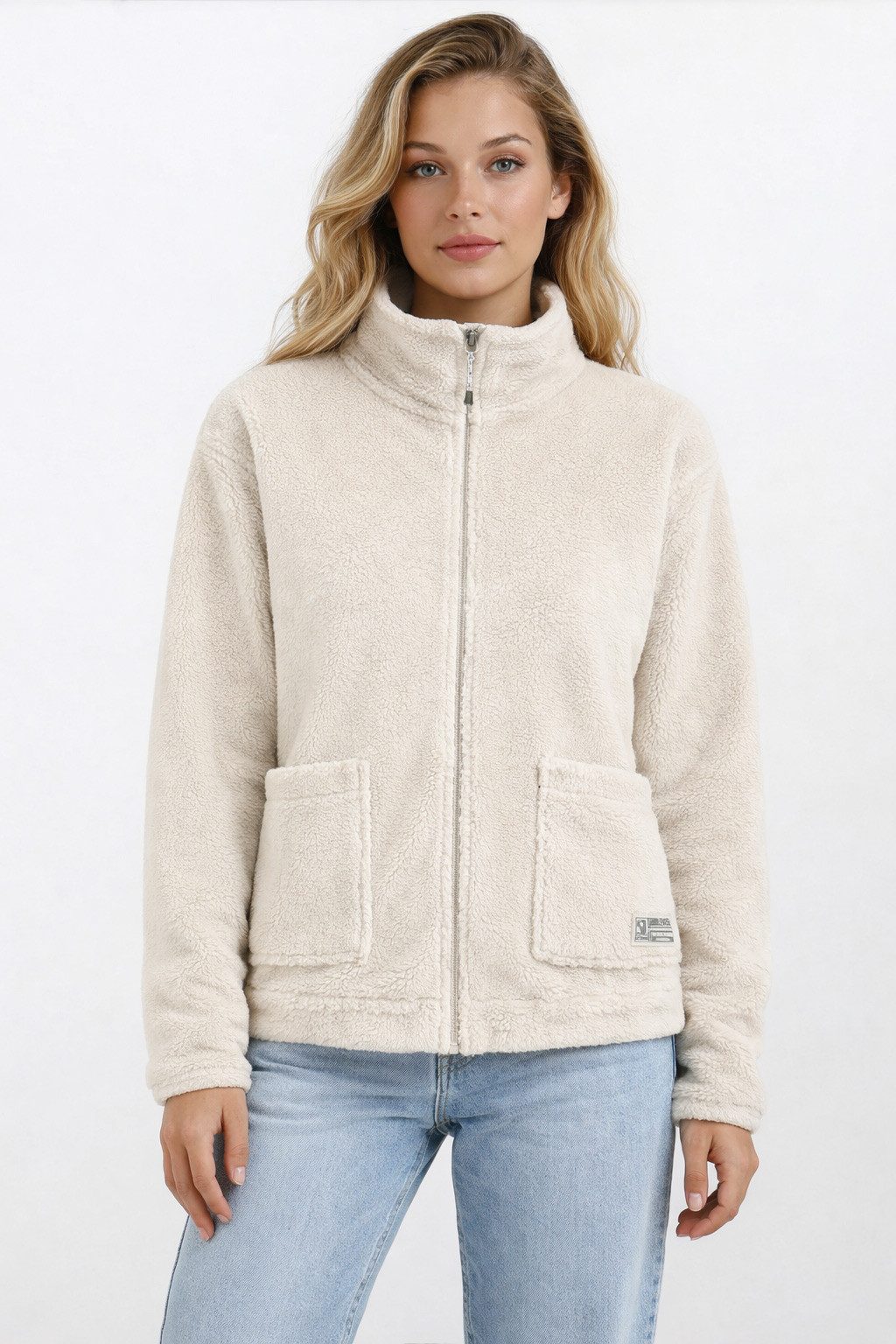 SUBLEVEL Fleecejacke Damen Teddyfleece Kuschelig Übergangsjacke Jacke Outdoor Stehkragen, Kapuze, flauschig, kuschelig, warm, Outdoor