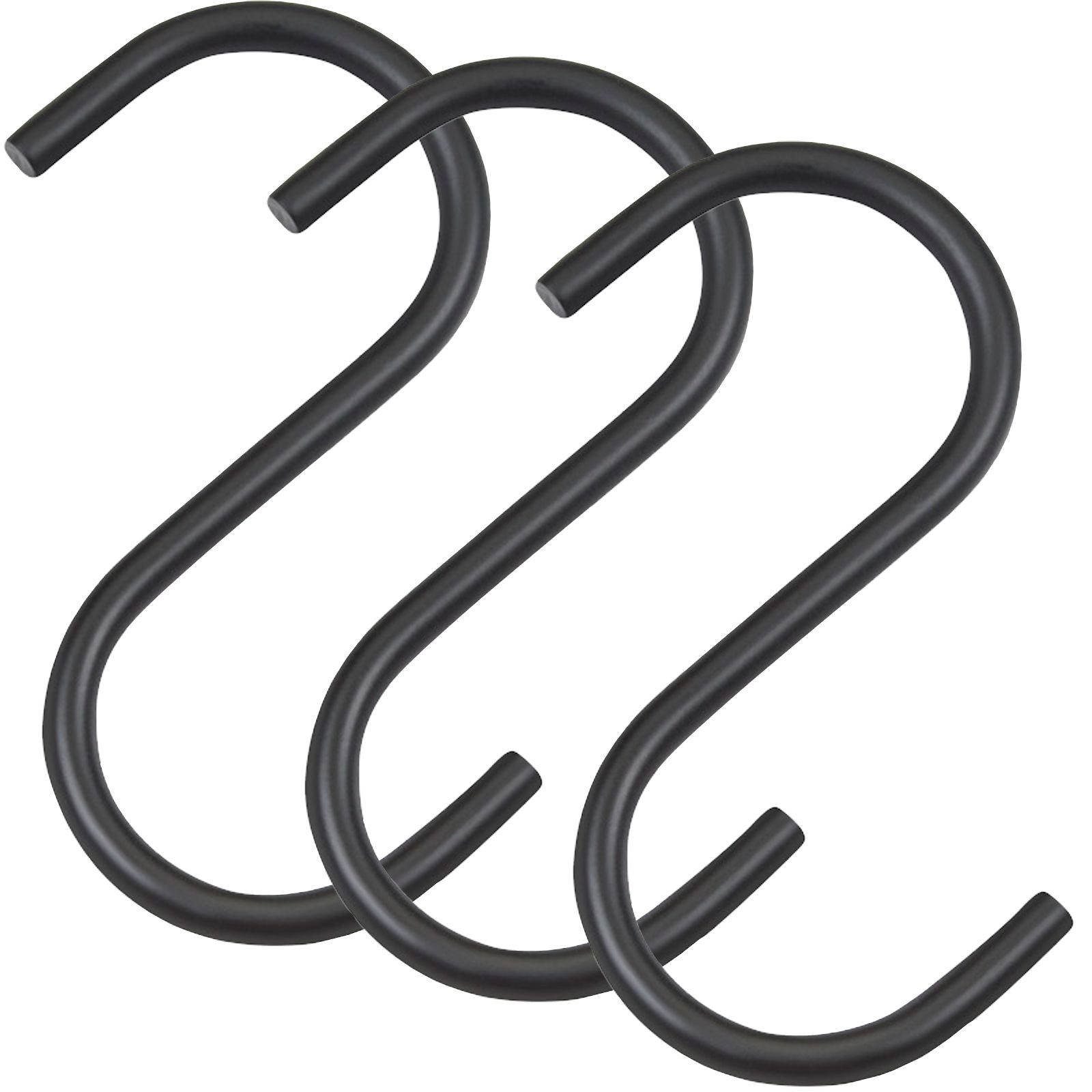 SO-TECH® S-Haken für Rundstäbe bis Ø 30 mm für Garderoben, Küchenreling uvm., (Spar-Set, 3-St), Schwarz matt pulverbeschichtet