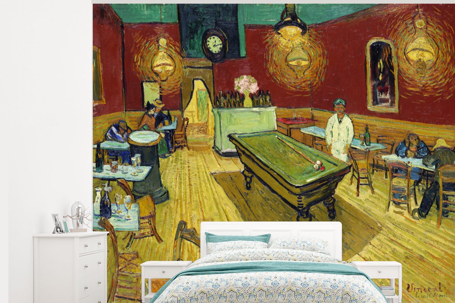 MuchoWow Fototapete Das Nachtcafé - Vincent van Gogh, Matt, bedruckt, (5 St), Montagefertig Vinyl Tapete für Wohnzimmer, Wandtapete