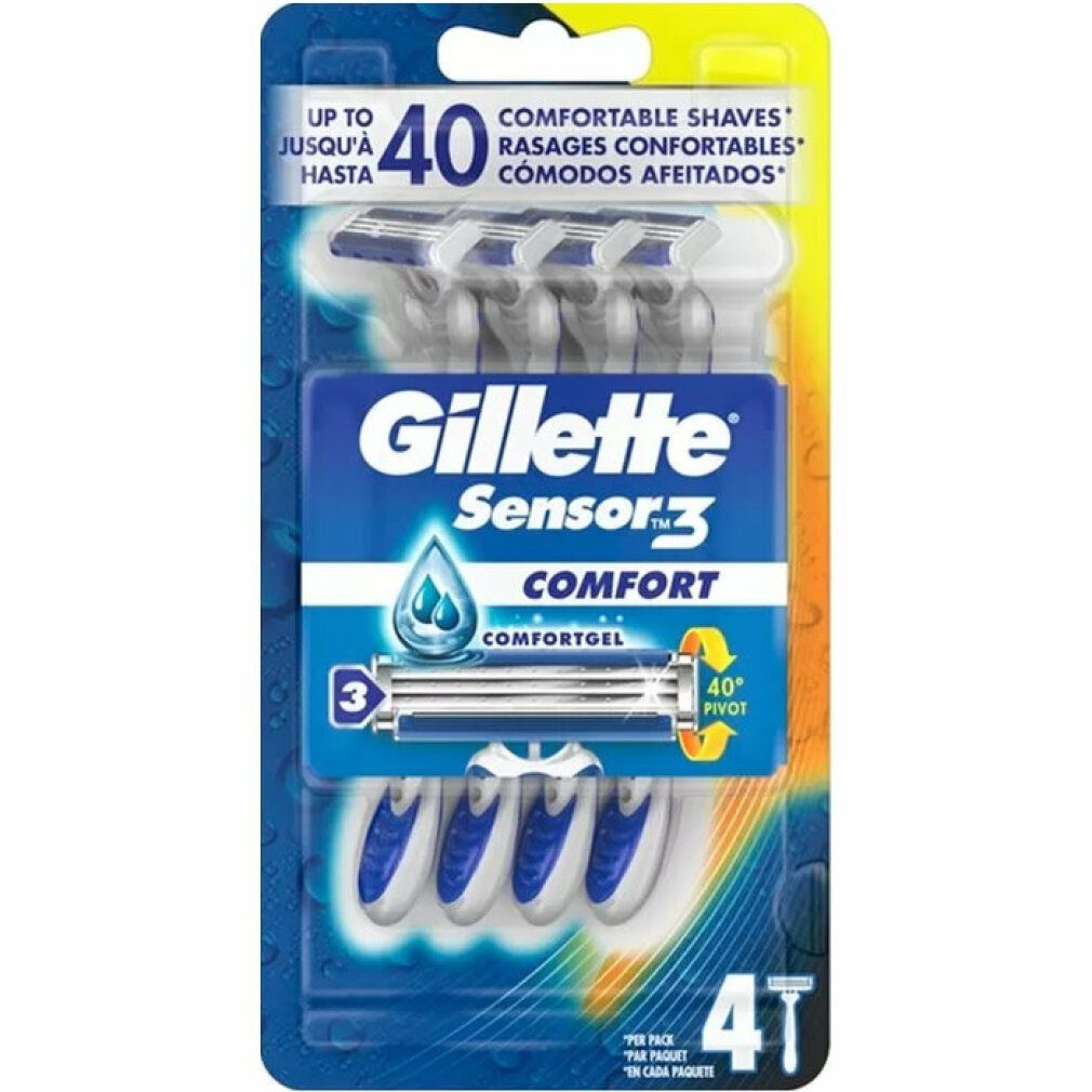 Gillette Rasierklingen Gillette Sensor 3 Comfort - Gel Rasierer Einwegrasierer 4 Stück | Rasierklingen