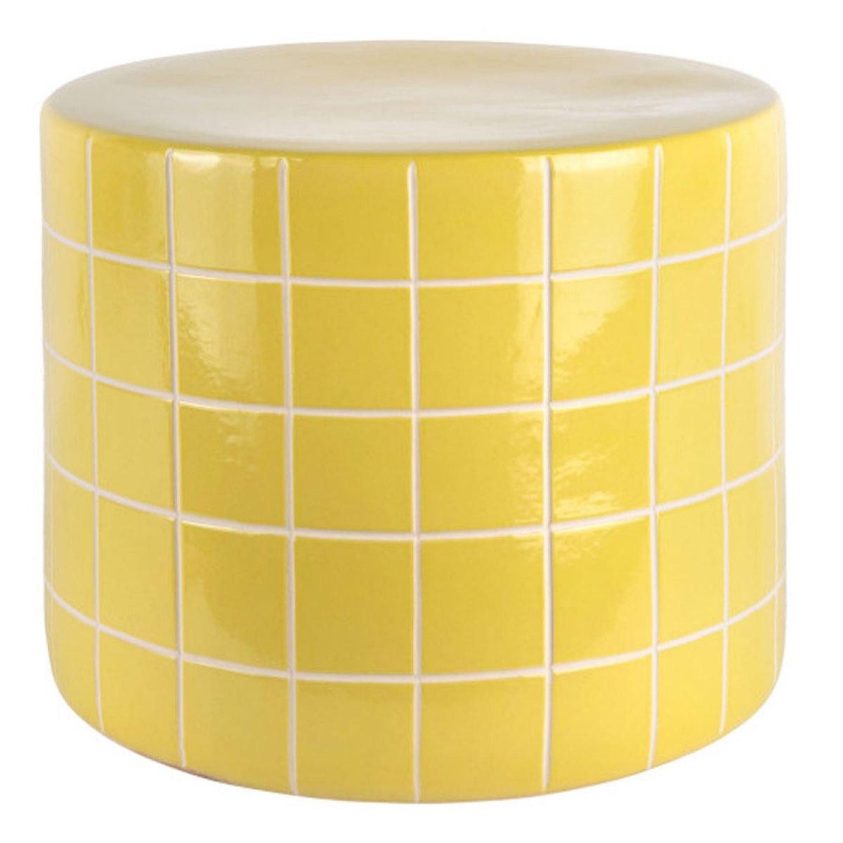 Leitmotiv Beistelltisch Pouf Beistelltisch Retro Tiles Gelb (34cm)