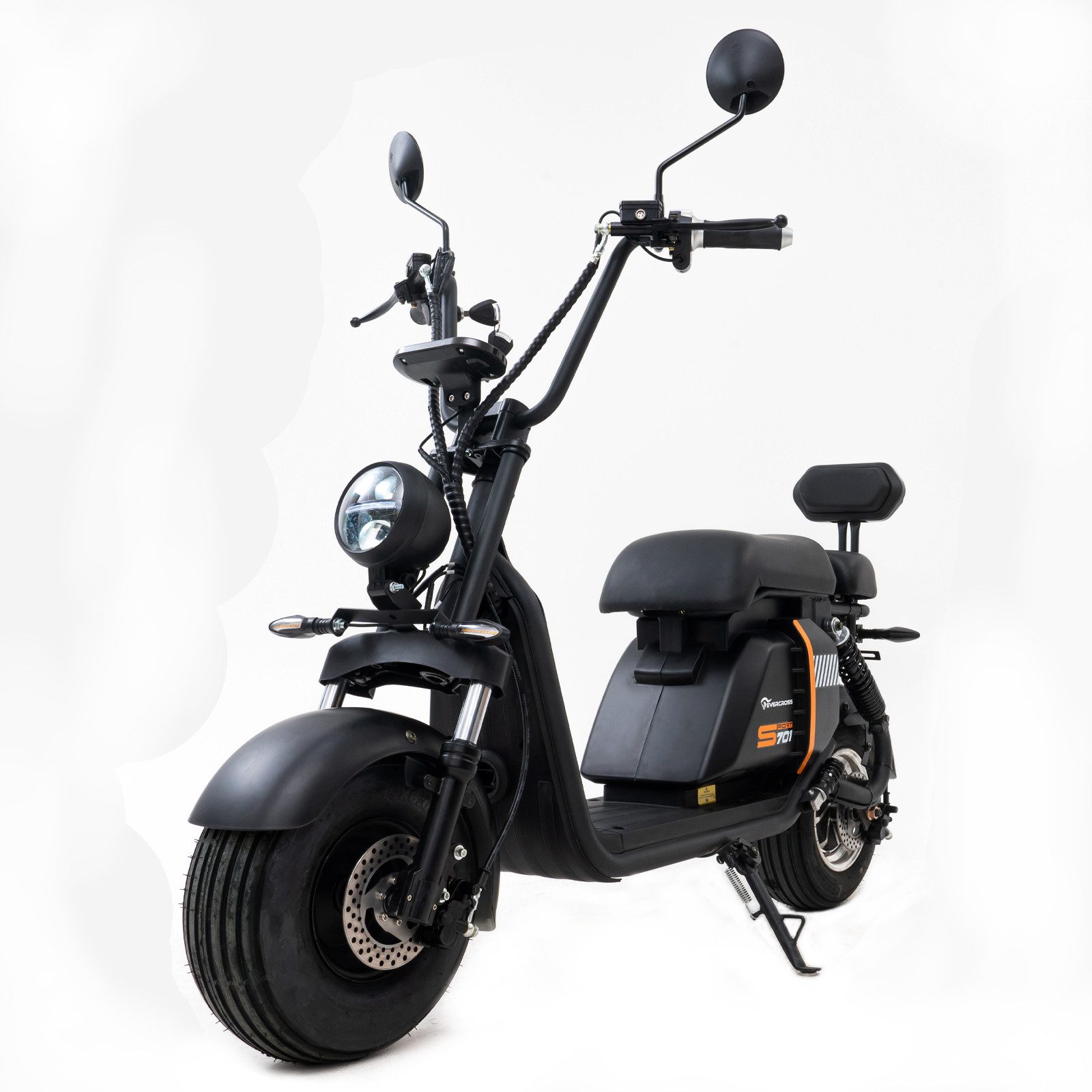 EVERCROSS TECH E-Motorroller E-Motorroller 701, 48V-25Ah Lithium, Schwarz, 1500 Watt, 60KM,45 km/h, 1500 W, 45 km/h, LED-Anzeige, Blinker, Funkschlüssel, Alarmanlage, Doppelstoßdämpfer