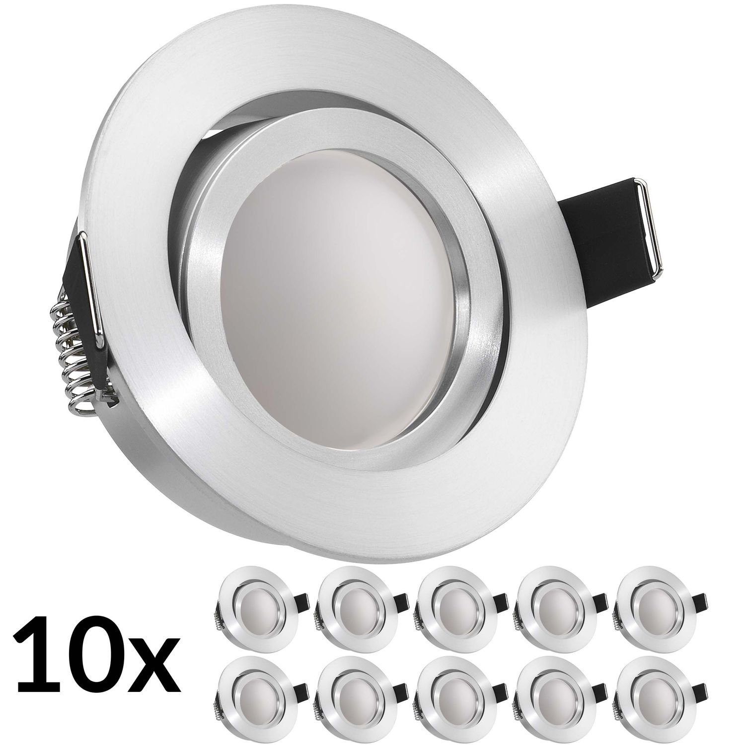 LED LEDANDO Set Einbaustrahler GU10 LED 10er Einbaustrahler LED Aluminium matt Markenstrahler mit