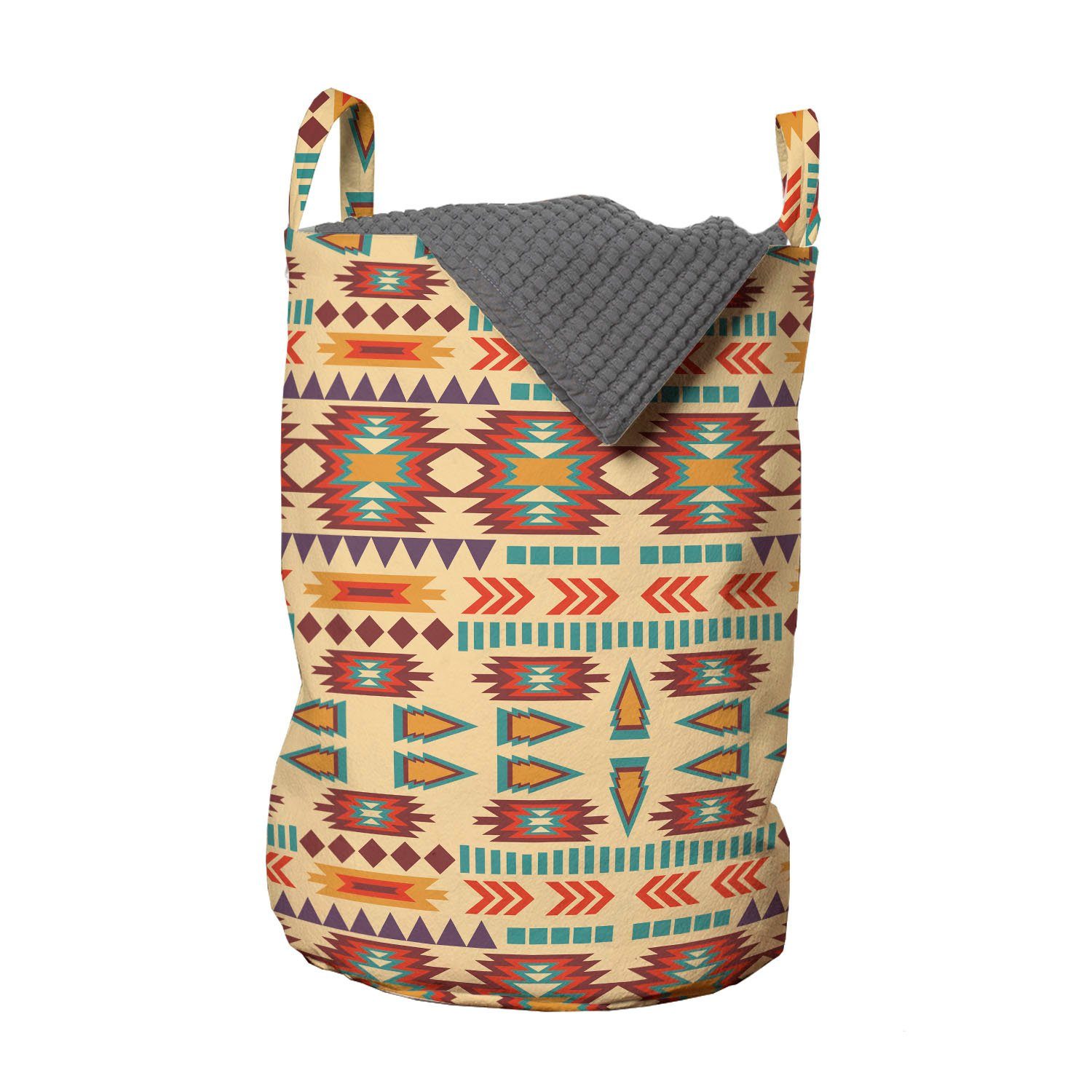 Wäschesäckchen mit Traditionelle Motiv Griffen Abakuhaus Waschsalons, Wäschekorb Geometrisches Stammes Kordelzugverschluss für