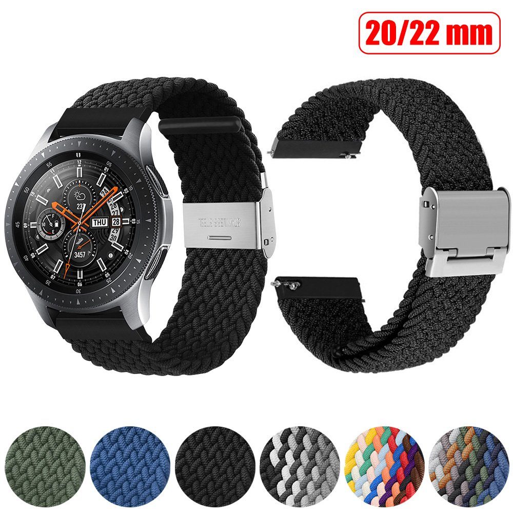 BTTO Farben Elastisches 20 Armband Nylonband Watch/Garmin/Fossi Uhrenarmband Watch/Huawei Samsung Uhrenarmband, Galaxy 6 mm/22 für SmartWatch-Armband Denim Regenbogen mm,
