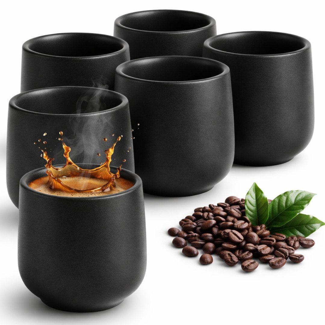 Maxito Espressotasse Espressotassen aus Steingut mit 80 ml im Set für Kaffeeliebhaber, 6-tlg.