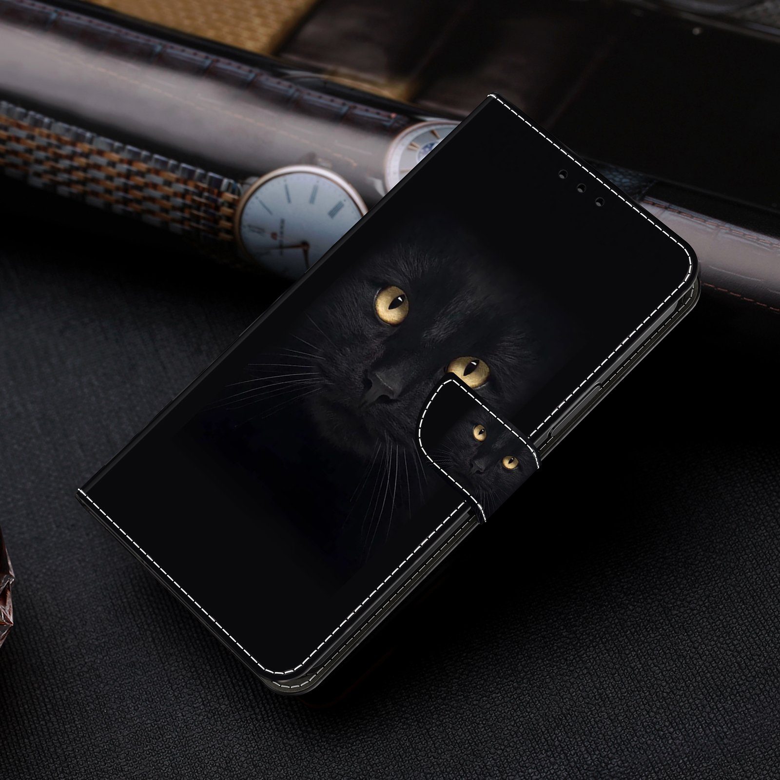 CLM-Tech Handytasche für Samsung Galaxy A55 5G Hülle - Tasche aus Kunstleder Klapphülle (schwarzer Panther Augen, Handyhülle mit Standfunktion - Wallet Flip Cas – Bild 5 von 5