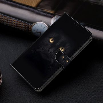 CLM-Tech Handytasche für Samsung Galaxy A55 5G Hülle - Tasche aus Kunstleder Klapphülle (schwarzer Panther Augen, Handyhülle mit Standfunktion - Wallet Flip Case inklusive Kartenfächer), - Cover Etui mit Magnetverschluss - Galaxy A55 5G Schutzhülle