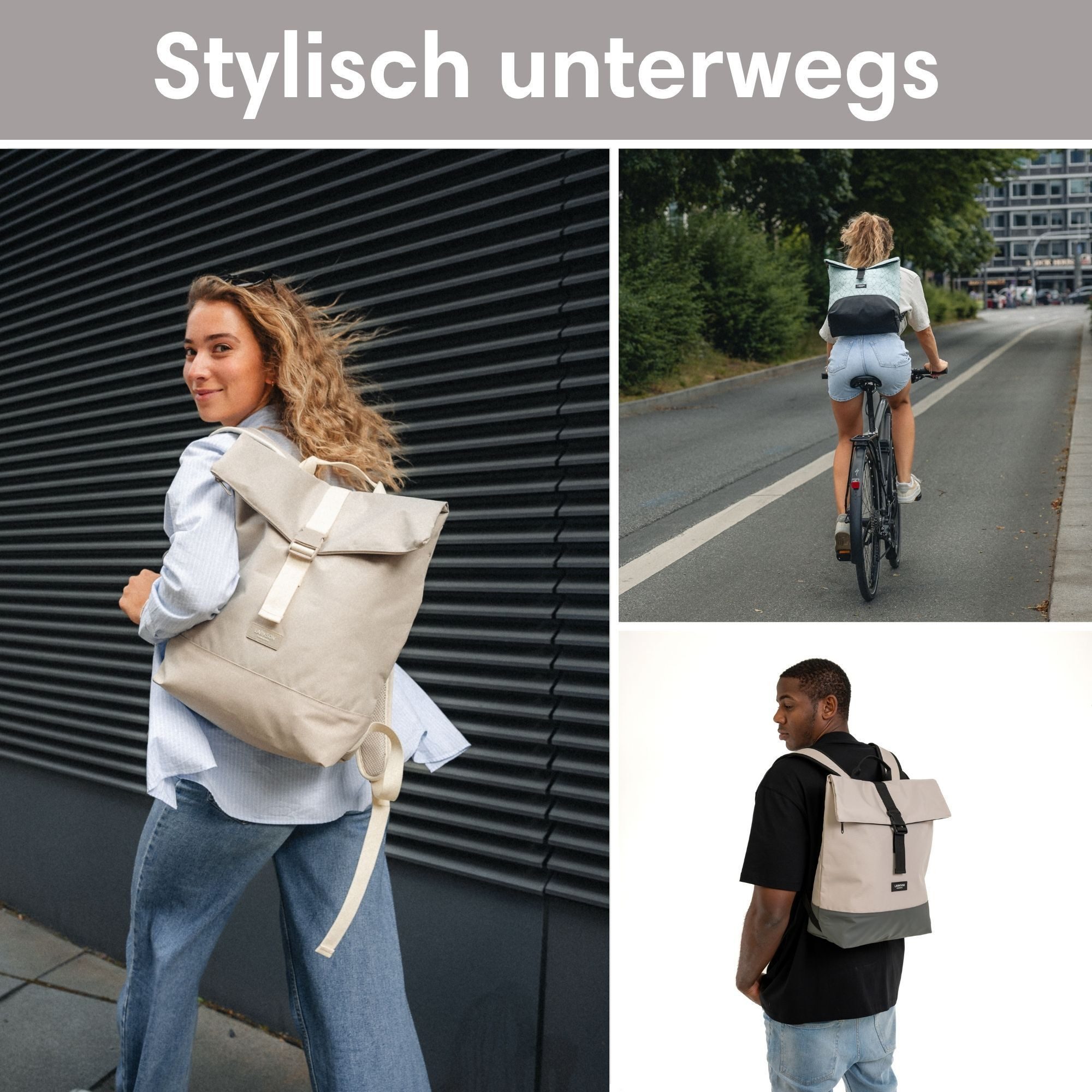 LARKSON Cityrucksack TAMMO, Rolltop Damen Herren, Laptop Fach (1-tlg), Flexible Größe, Wasserabweisend