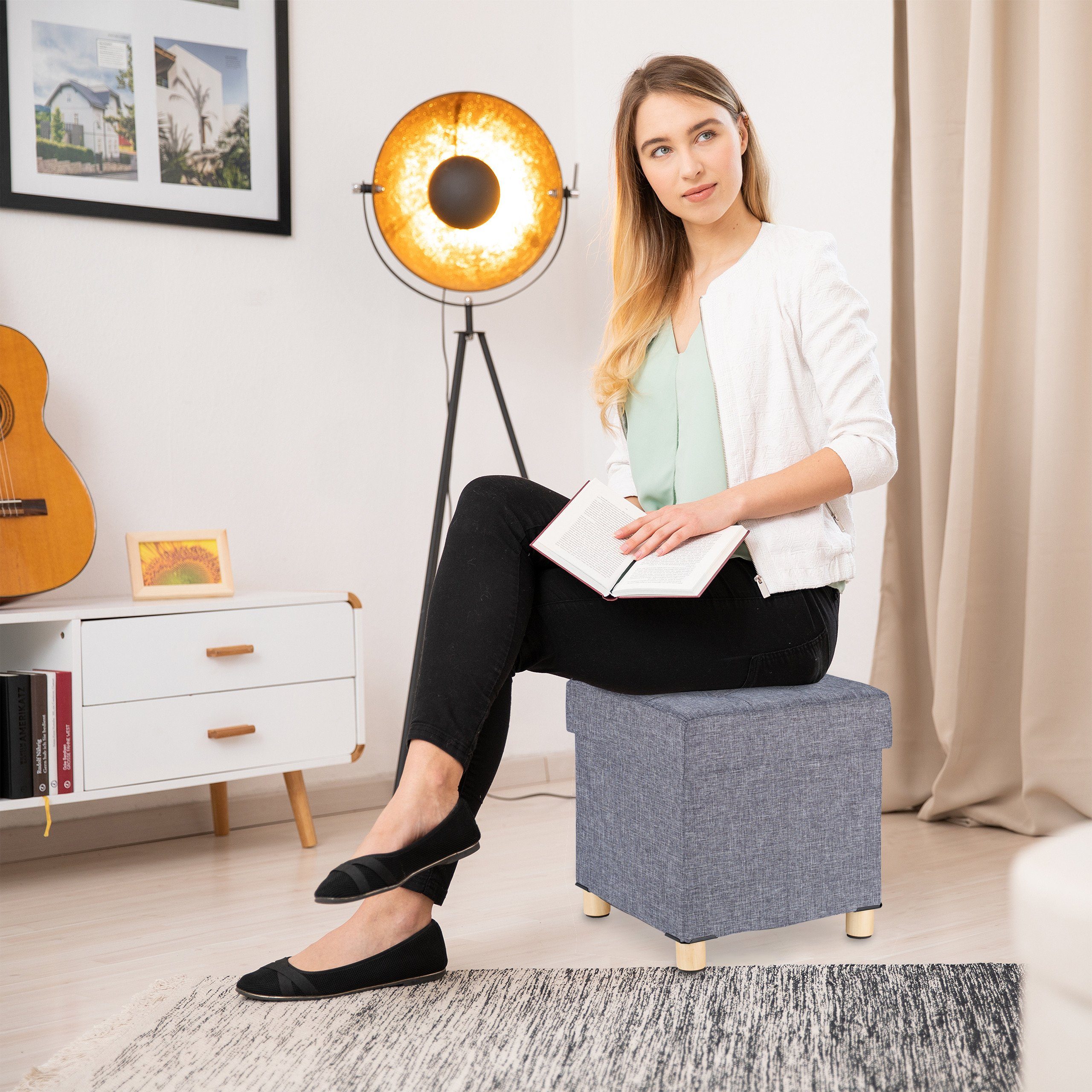 relaxdays Sitzhocker mit Stauraum, Dunkelgrau günstig online kaufen