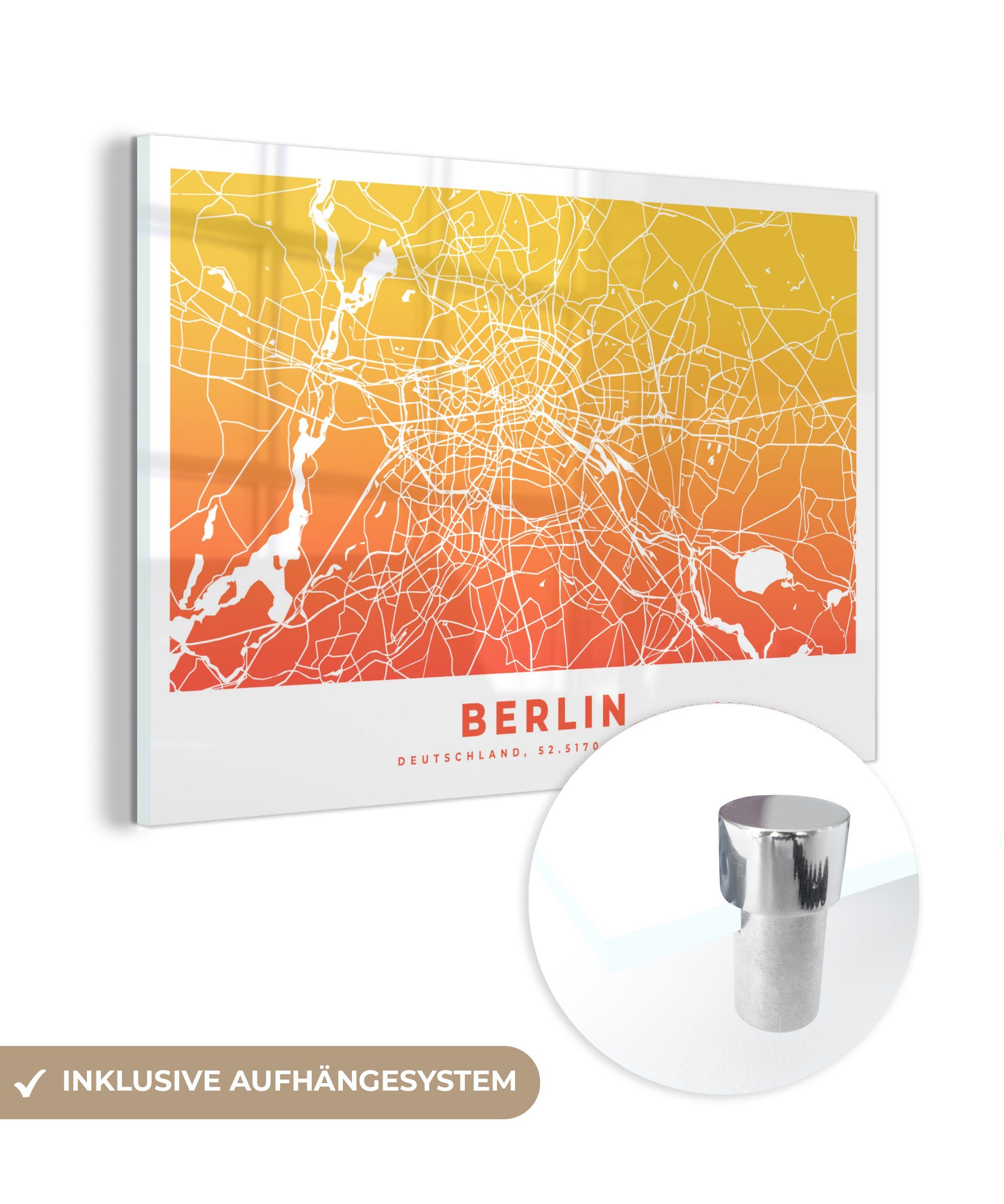 MuchoWow Acrylglasbild Berlin - Stadtplan - Deutschland, (1 St), Acrylglasbilder Wohnzimmer & Schlafzimmer