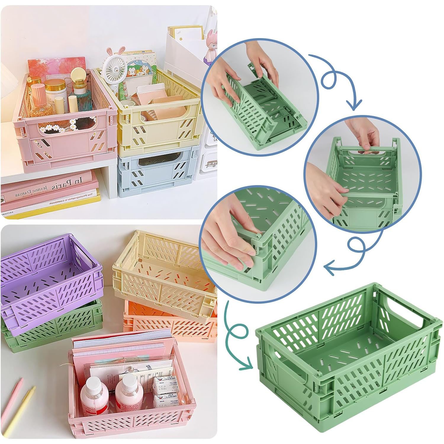 SURFOU Aufbewahrungsbox Klappbox 6 Stück Klappkorb Körbchen Faltbar Stabil 25 * 16 * 10cm (6 St), Klappkorb Faltbar Klappboxen für Küche Kinderzimmer Büro