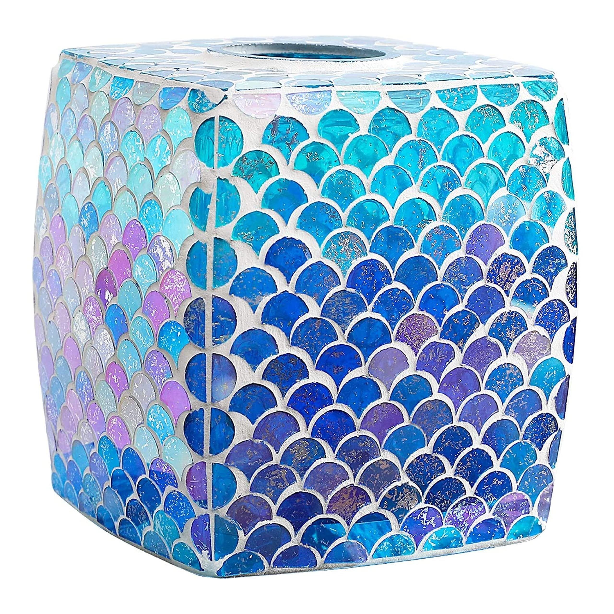 Whole Housewares Papiertuchspender Mosaik Taschentuch-Box, Bad-Accessoire, Glas, Silber Glas