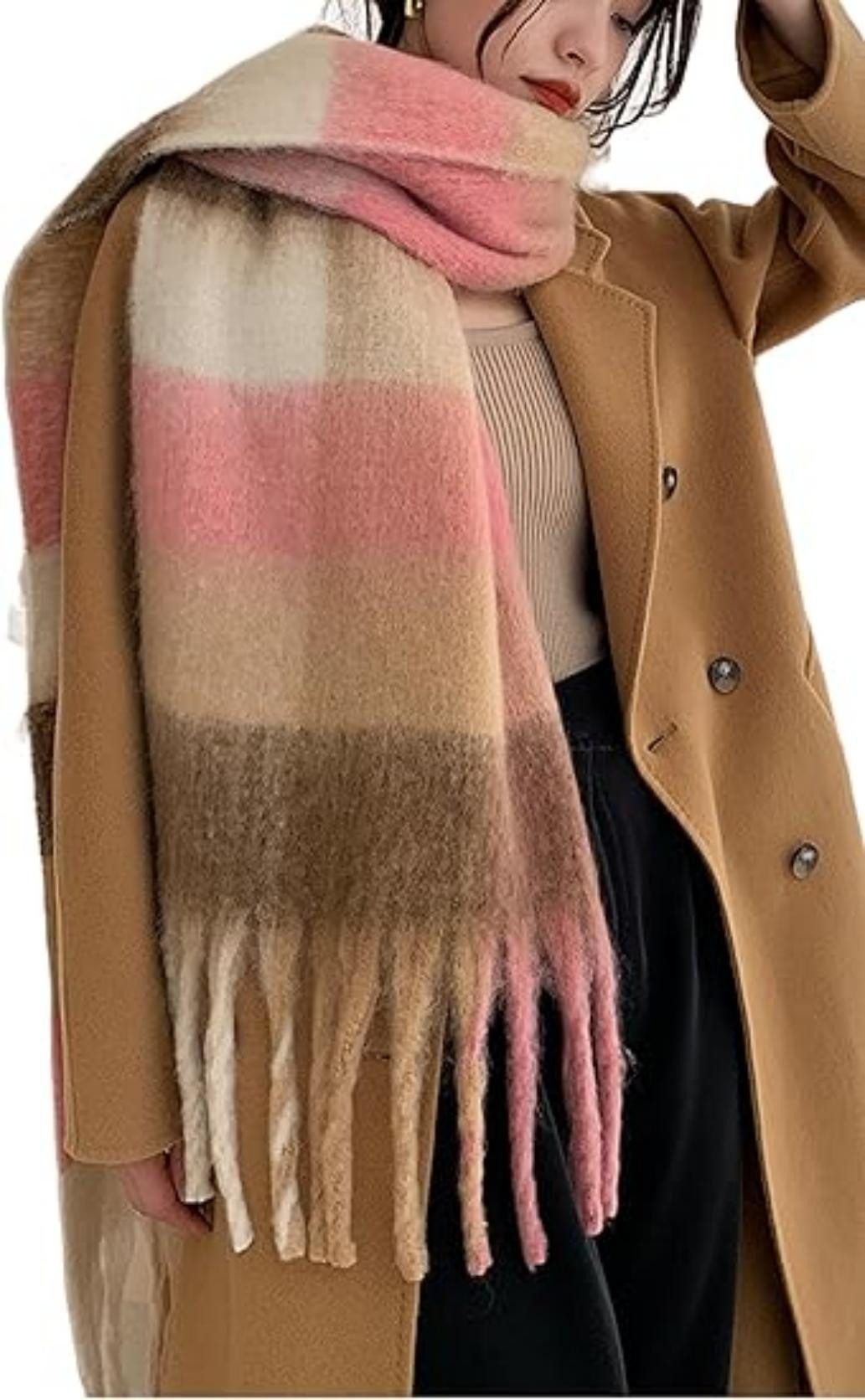 Coonoor Wollschal Damen Schal,kuschelweich Karo,Winter Schal Poncho Qualität mit Fransen