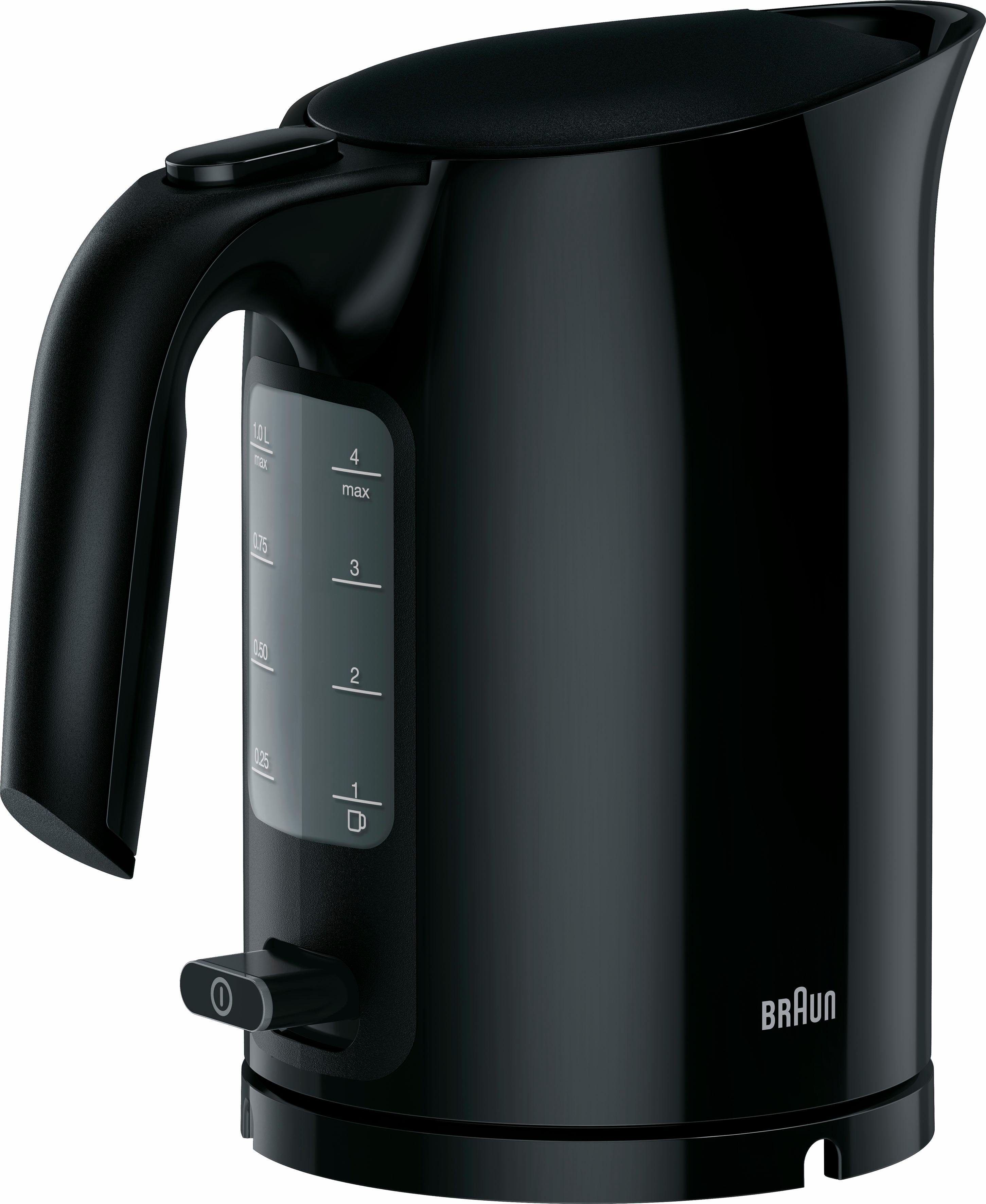 Braun Wasserkocher PurEase WK 3000 BK - 1,0 L, Schnellkochsystem, Anti-Kalk Filter, 1 l, 2200 W, 2.200 W, Kocht 200 ml in 45 Sek., 360 Grad Heitzsockel