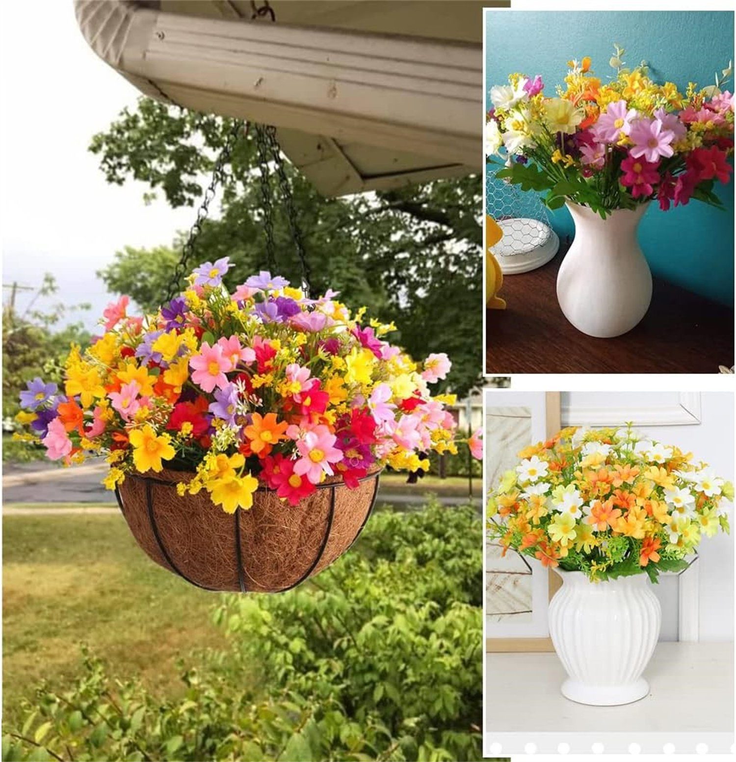 Farben Künstliche 12 Bündel autolock Zimmerpflanze Blumen, 6 Seidengänseblümchen, Künstliche Kleine
