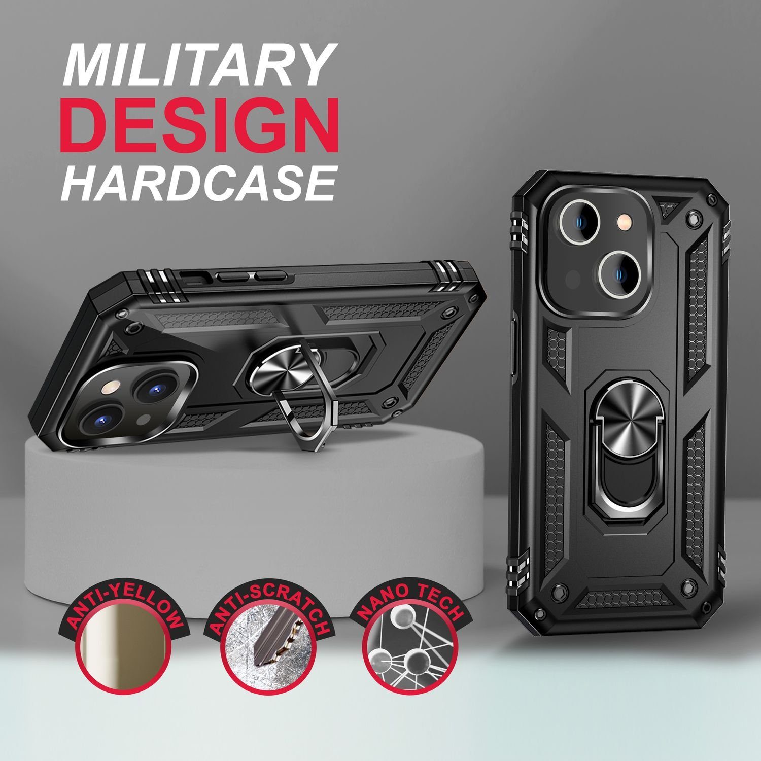 Nalia Smartphone-Hülle Apple iPhone 14 Plus 17 cm (6,7 Zoll), Stoßfeste Military-Style Ring Hülle / Extrem Schützend / Outdoor Case
