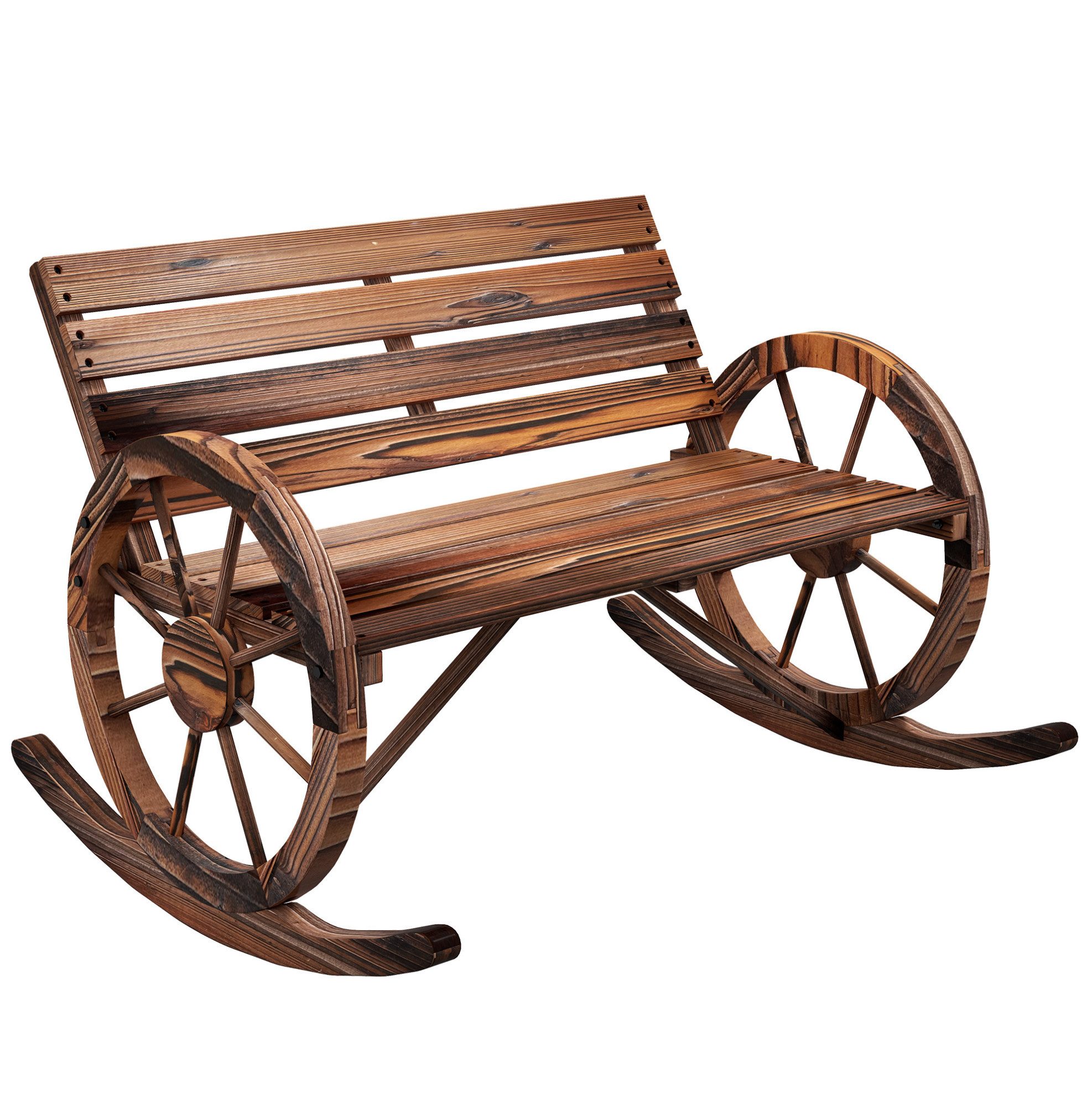 OKWISH Gartenbank 105x88x74 cm Holz 2-Sitzer Armlehne bis 240 kg verkohltes Design (Packung, 1-St., Garten Schaukelbank 2 Personen, komfortabel für Outdoor Bereich), Schwingbank aus Holz für Garten & Balkon, stabile Konstruktion
