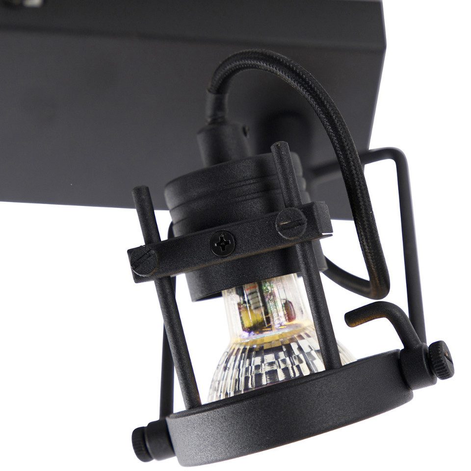 Qazqa LED Aufbaustrahler Suplux, LED wechselbar, GU10, Schwarz, Industrie, Stahl, 2-flammig