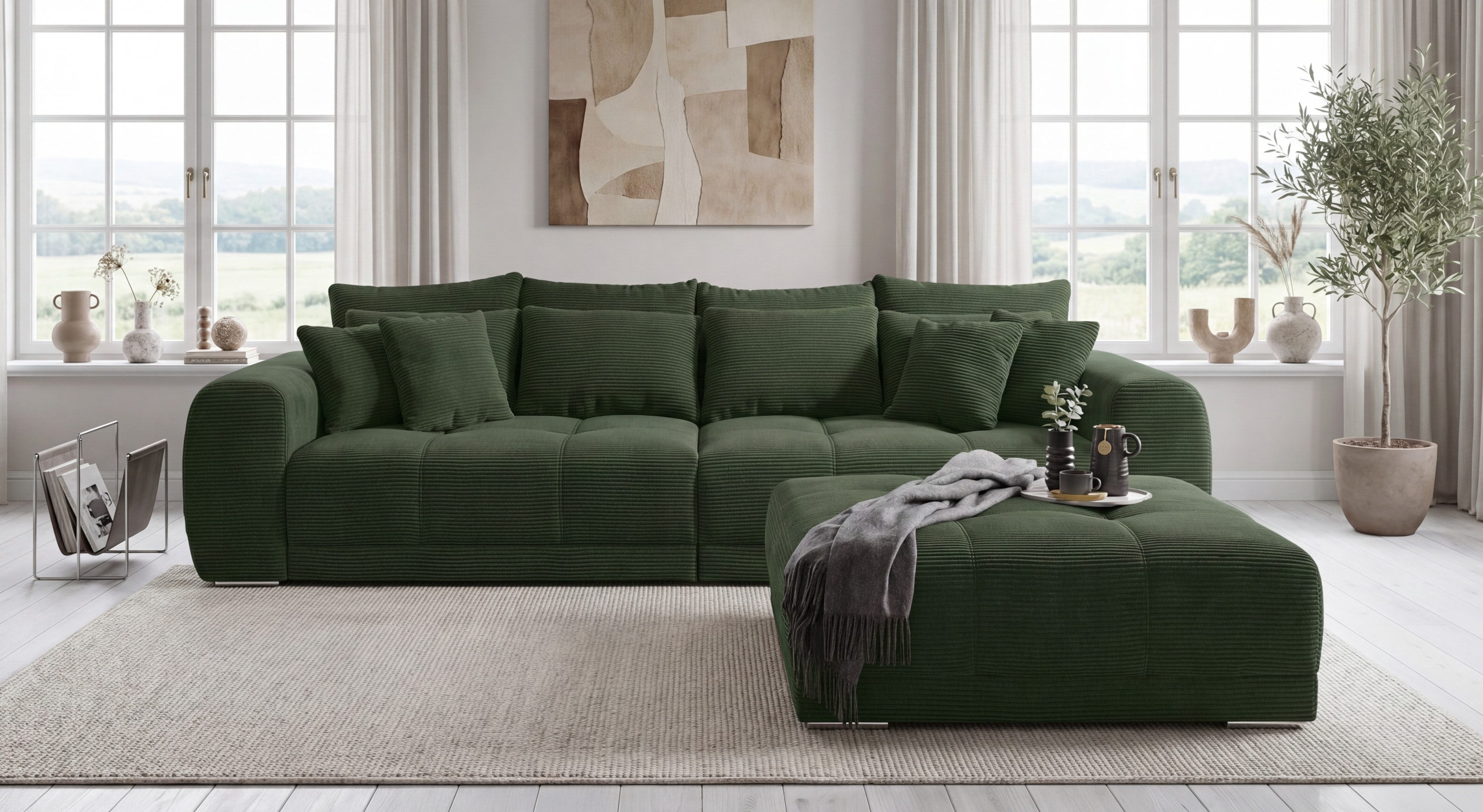 luma-home Polsterhocker 15176 (XXL-Hocker B120/H120/T39 cm mit Federkernpolsterung, passend zum Big-Sofa), Cordstoff Grün