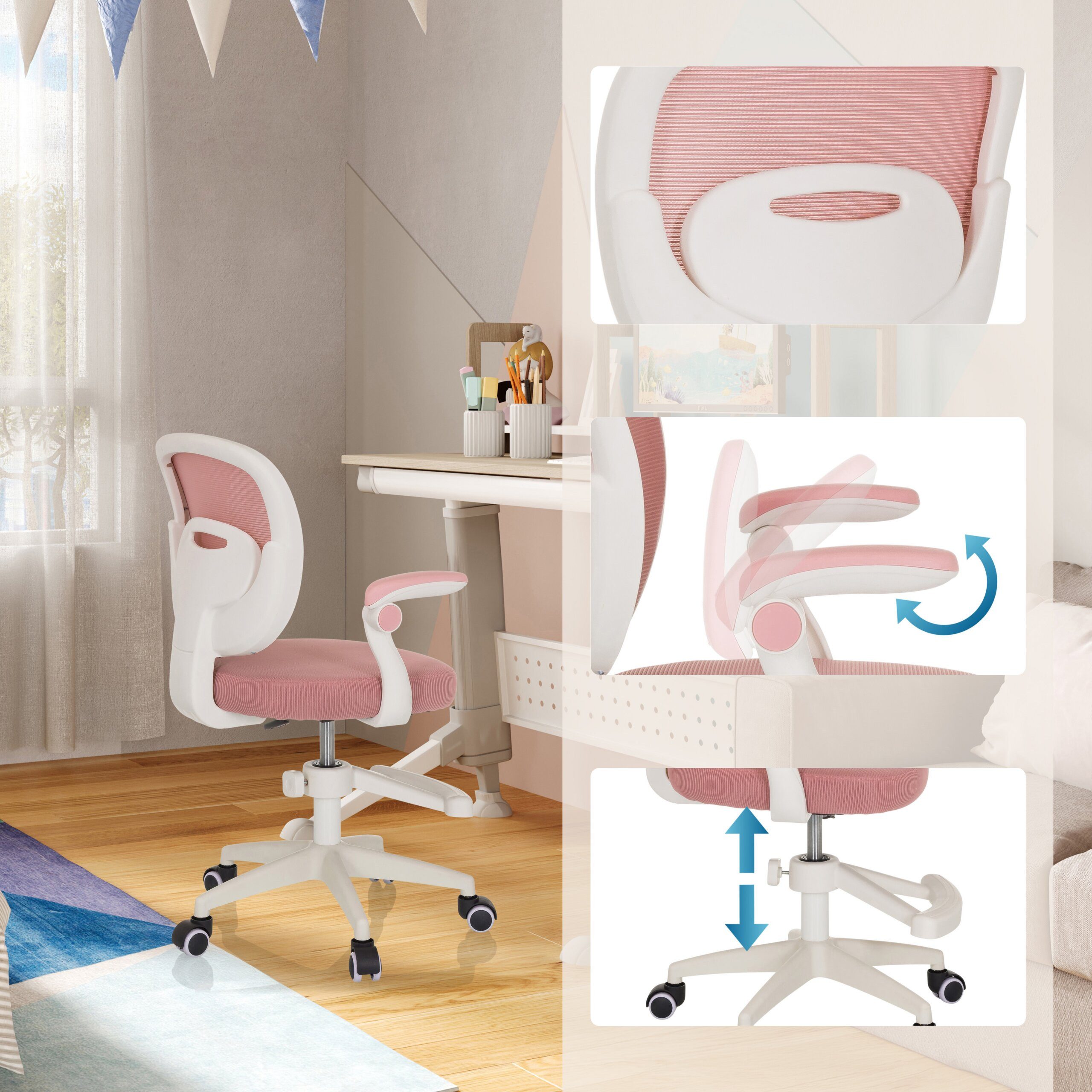 hjh OFFICE Drehstuhl Kinderdrehstuhl Kiddy Smart Stoff / Netzstoff (1 St), Kinder Bürostuhl mitwachsend, ergonomisch