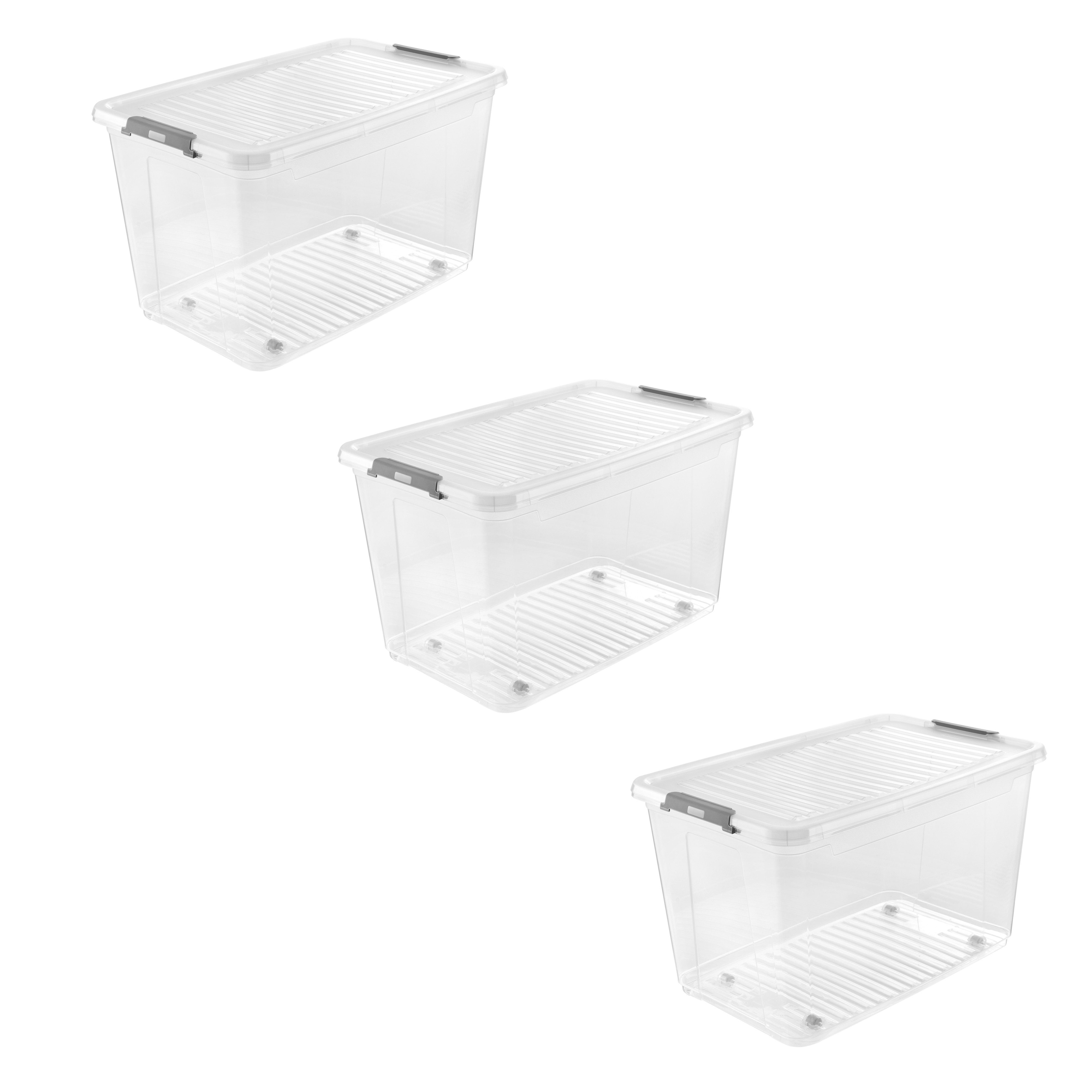 keeeper Aufbewahrungsbox Clipbox Leo (Set 3 St) 56 L, 59 x 38 x 35,5 cm (Set, 3 St), Schanierclips, Doppelöffnung, 90° drehbare Räder, fixierbarer Deckel