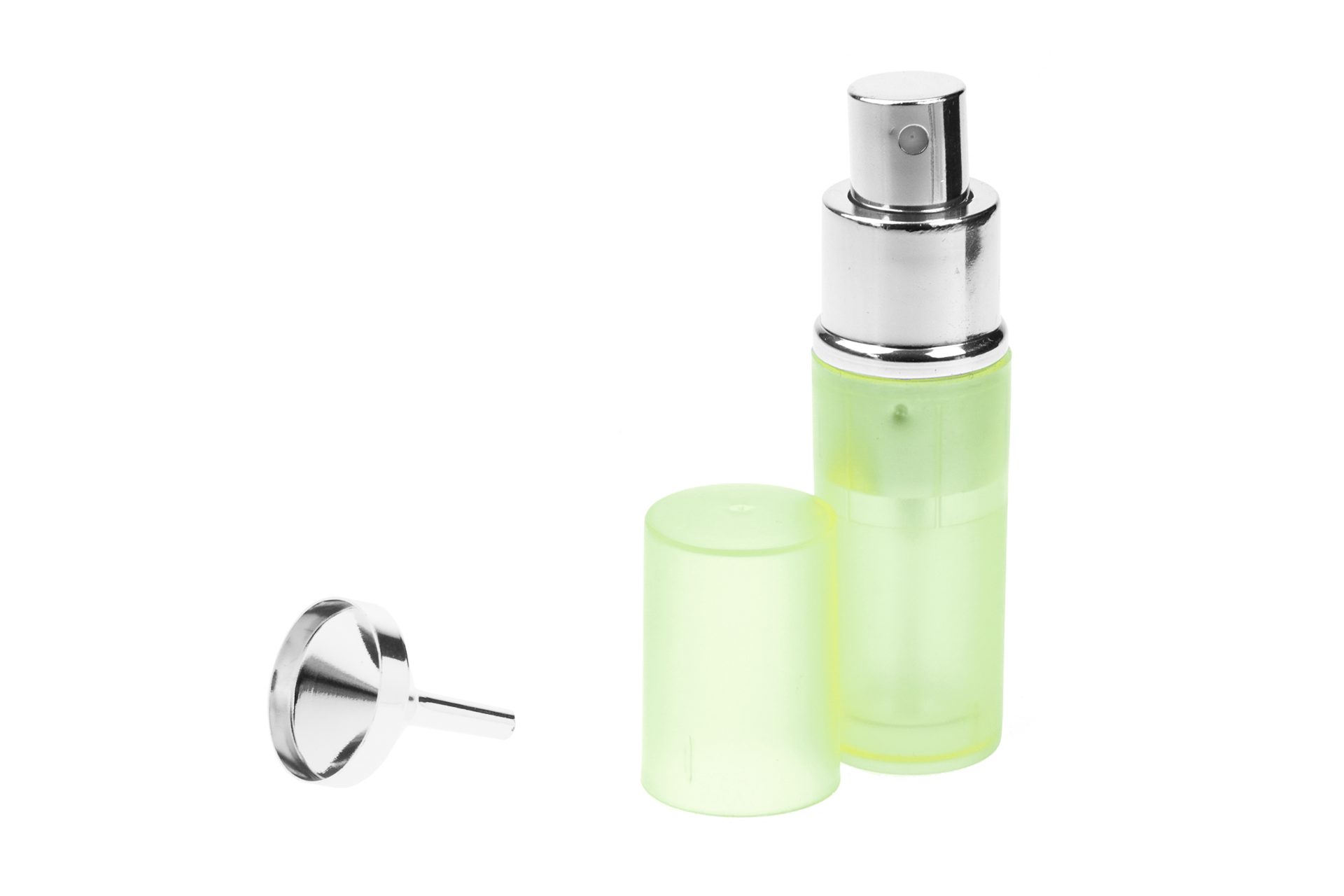 Fantasia Beauty Parfümzerstäuber Taschenzerstäuber transparent grün für 8 ml + Trichter chromfarben (1 St), super zum Verschenken