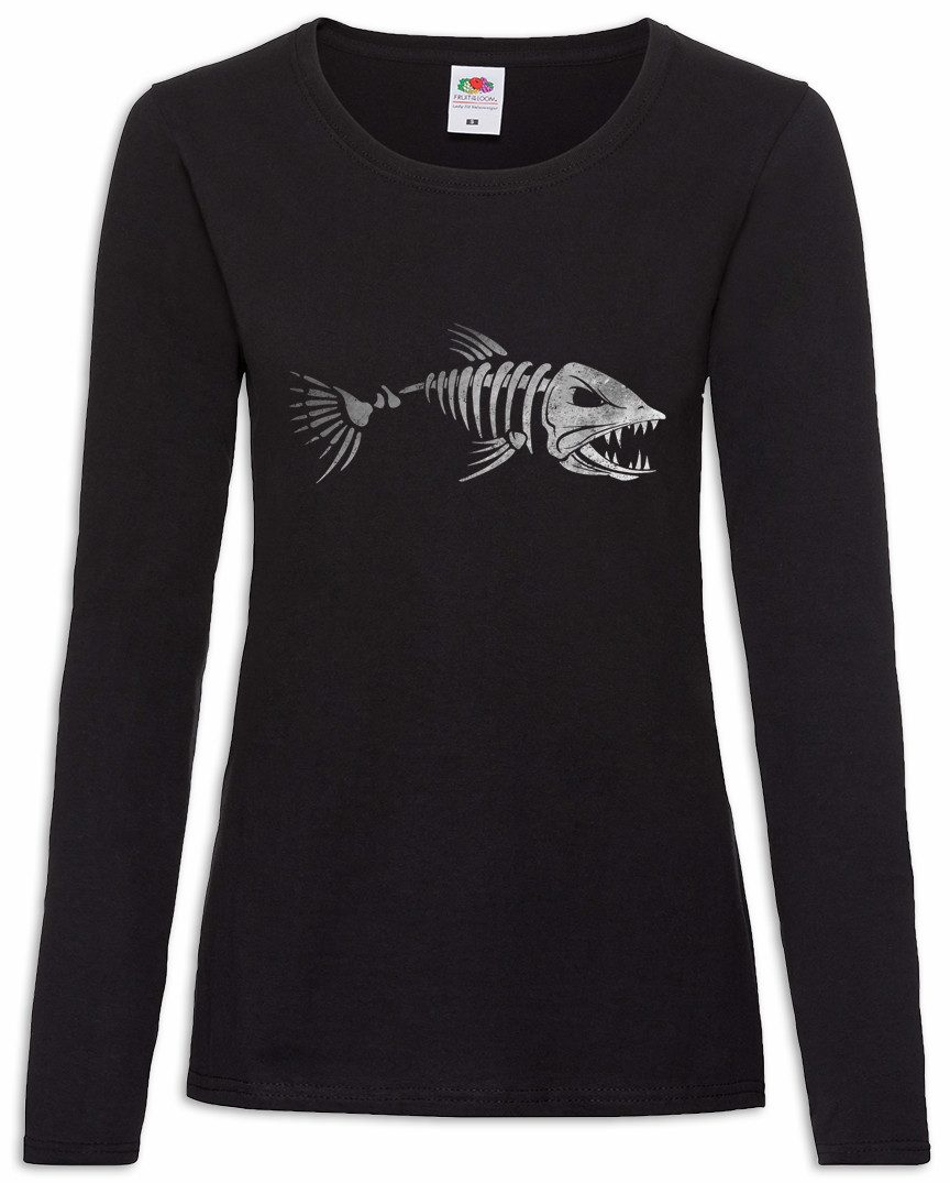 Urban Backwoods Langarmshirt Fish Skeleton Damen Langarmshirt Skelett Fischskelett Fisch Fischen (1-tlg) Angeln Angel Angler Fluss
