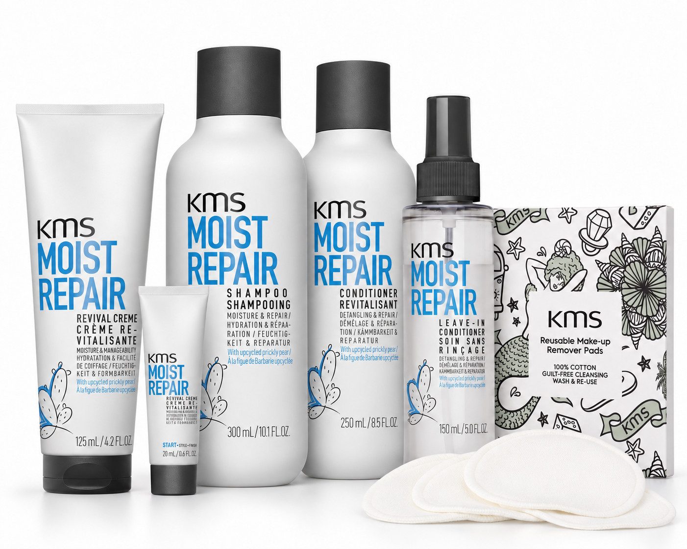 KMS Haarpflege-Set MOISTREPAIR Routine + Reusable Make-Up Remover-Pads, 6-tlg., Für trockenes, strapaziertes und pflegebedürftiges Haar