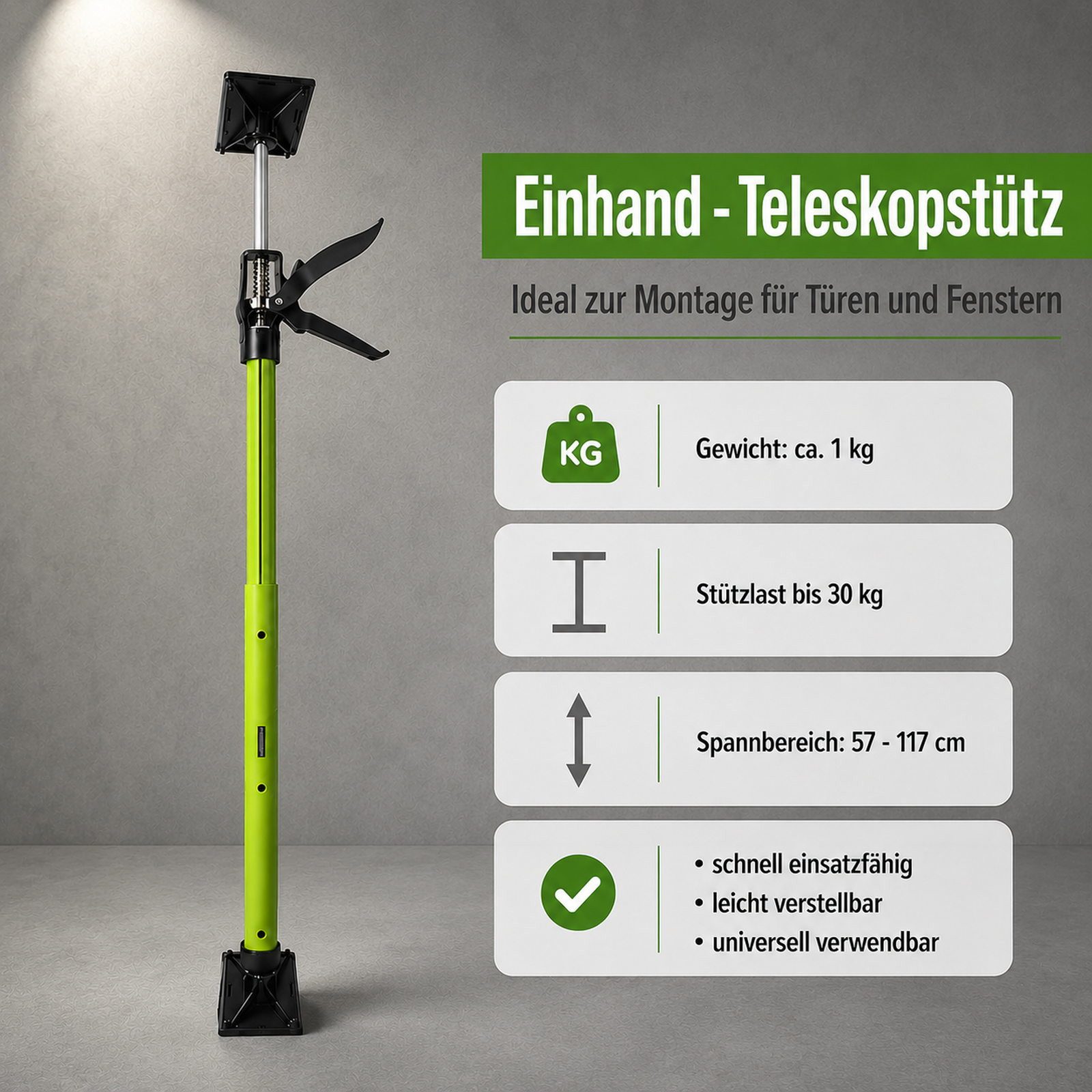 TRUTZHOLM Montageklemme 3x Türspanner Zargenspanner Klicksystem Teleskopstütze Einhandstütze, B: 8 cm, L: 117 cm, (3erSet, 3-tlg), höhenverstellbar – Bild 4 von 5