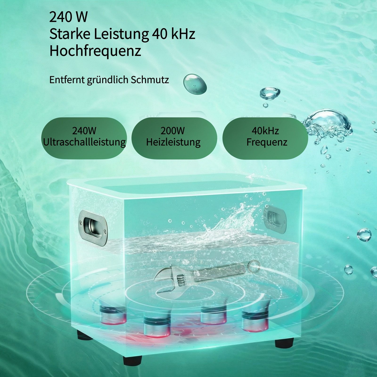 FOHERE Ultraschallreiniger Digitaler Ultraschallreiniger 10L, Mit Heizungstimer, 304 Edelstahl