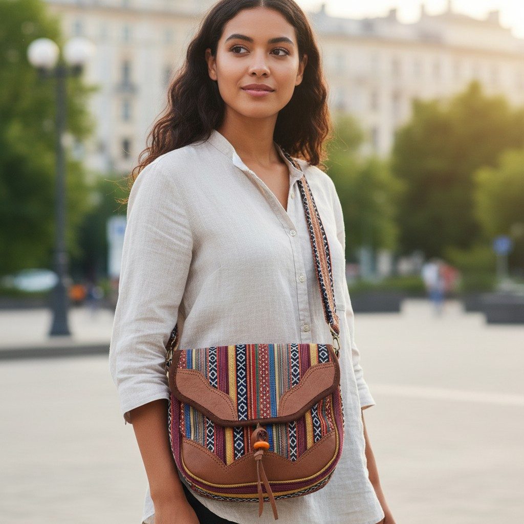 Guru-Shop Schultertasche Ethno Schultertasche mit Leder, große.. günstig online kaufen