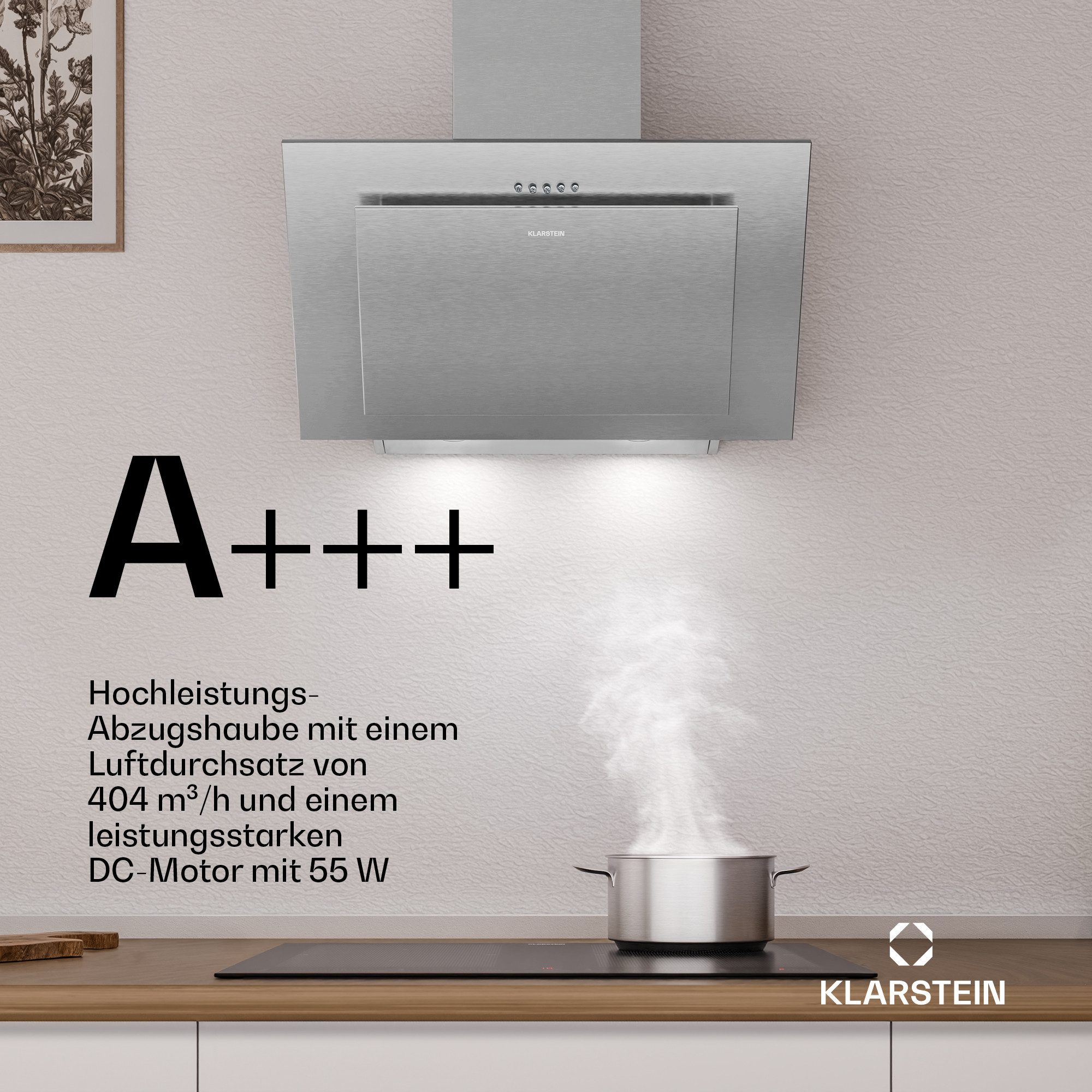 Klarstein Deckenhaube Athena Dunstabzugshaube Head free Umluft Abluft LED Edelstahl – Bild 3 von 5