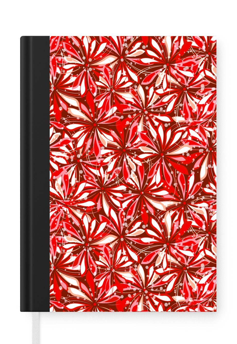 MuchoWow Notizbuch Blüte - Rot - Muster - Blumen, Journal, Merkzettel, Tagebuch, Notizheft, A5, 98 Seiten, Haushaltsbuch