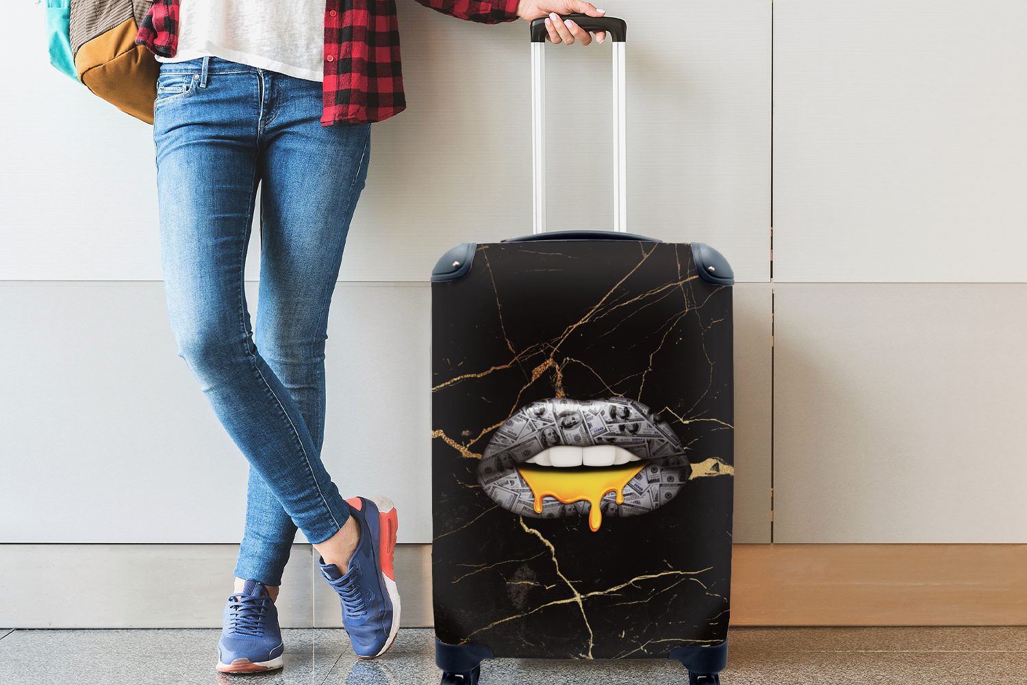 MuchoWow Handgepäckkoffer Lippen Reisetasche für Trolley, Rollen, mit Reisekoffer - Geld Abstrakt, Ferien, rollen, 4 - Handgepäck