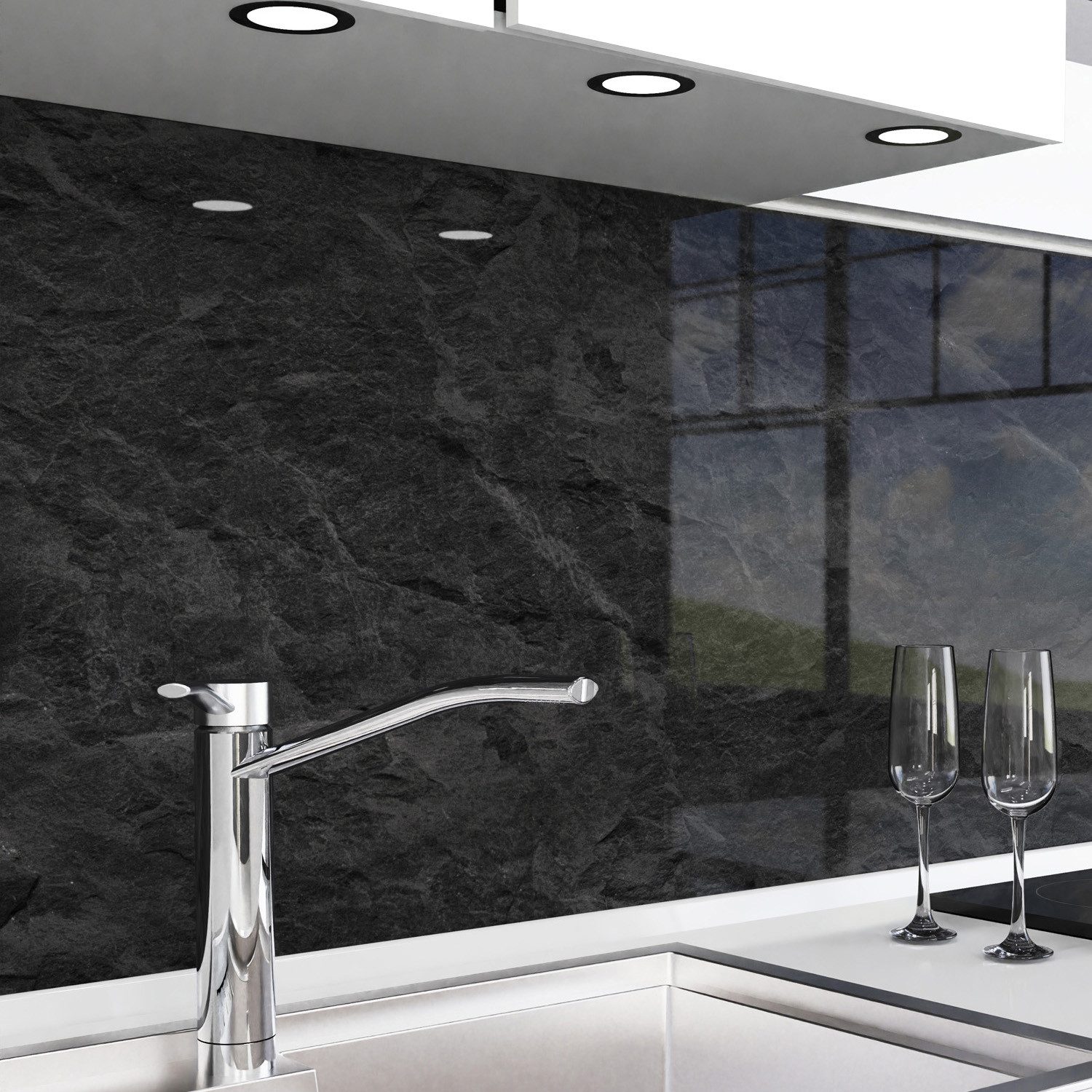 danario Küchenrückwand Folie selbstklebend, Glasoptik, Spritzschutz Küche, ablösbar - 0,8 mm
