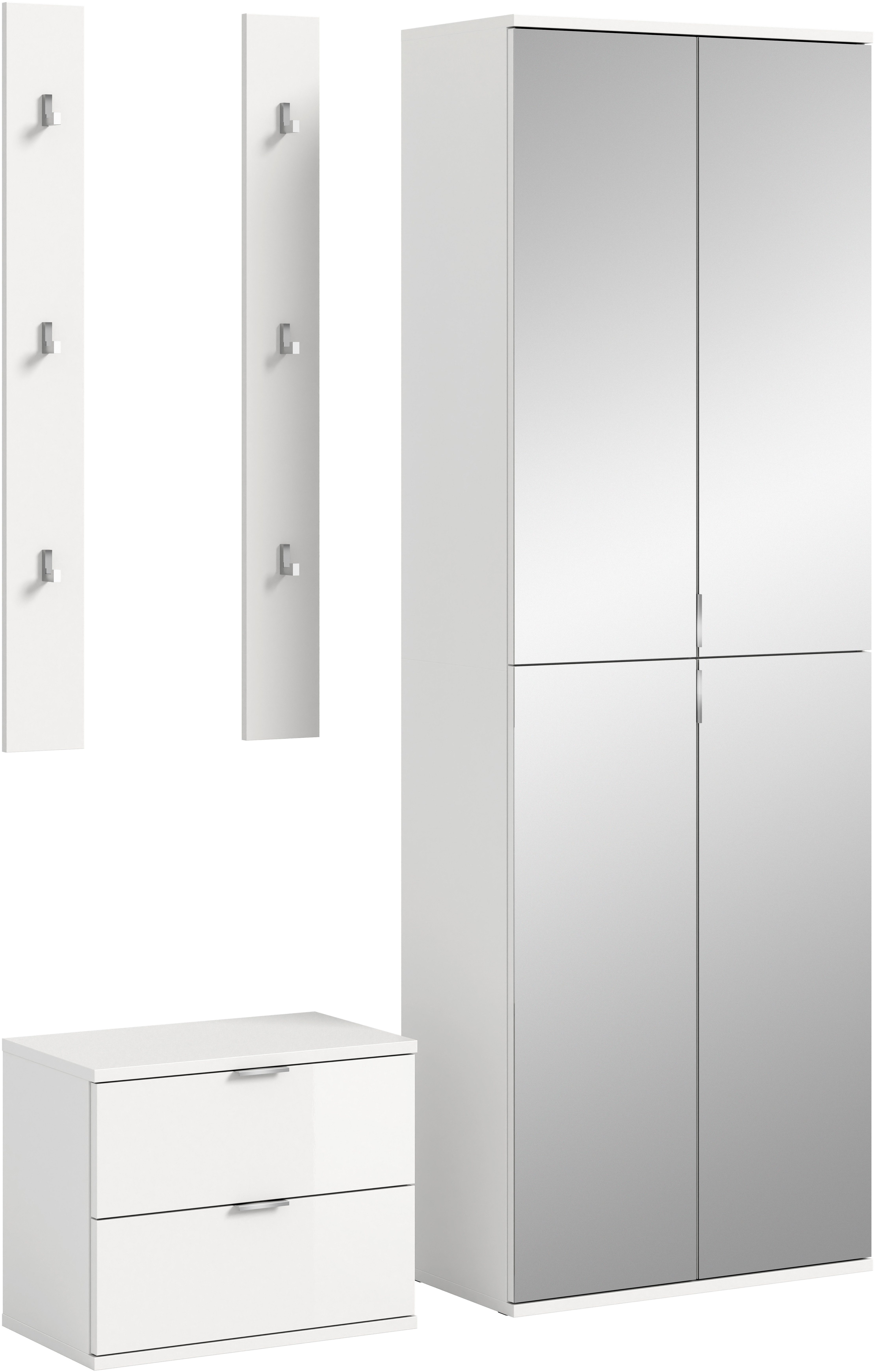 Home affaire Garderoben-Set Trondheim, Garderobenset 3-tlg. Breite 128 cm, (3-St), hochglanz, best. aus: Spiegelschrank, 2er Set Paneele,Kommode, Flur